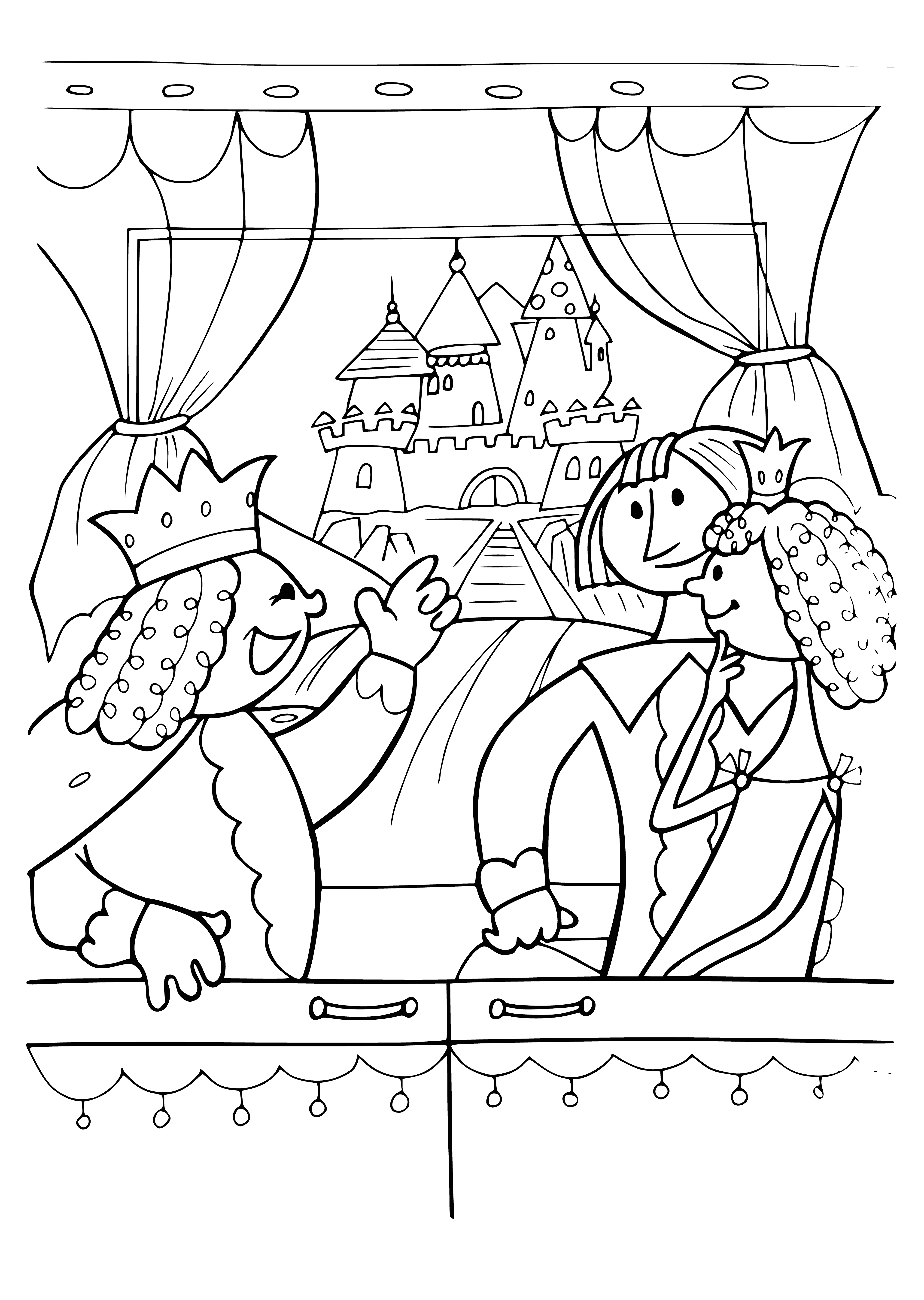 coloring page: Black cat in brown carriage w/ white collar & bell.