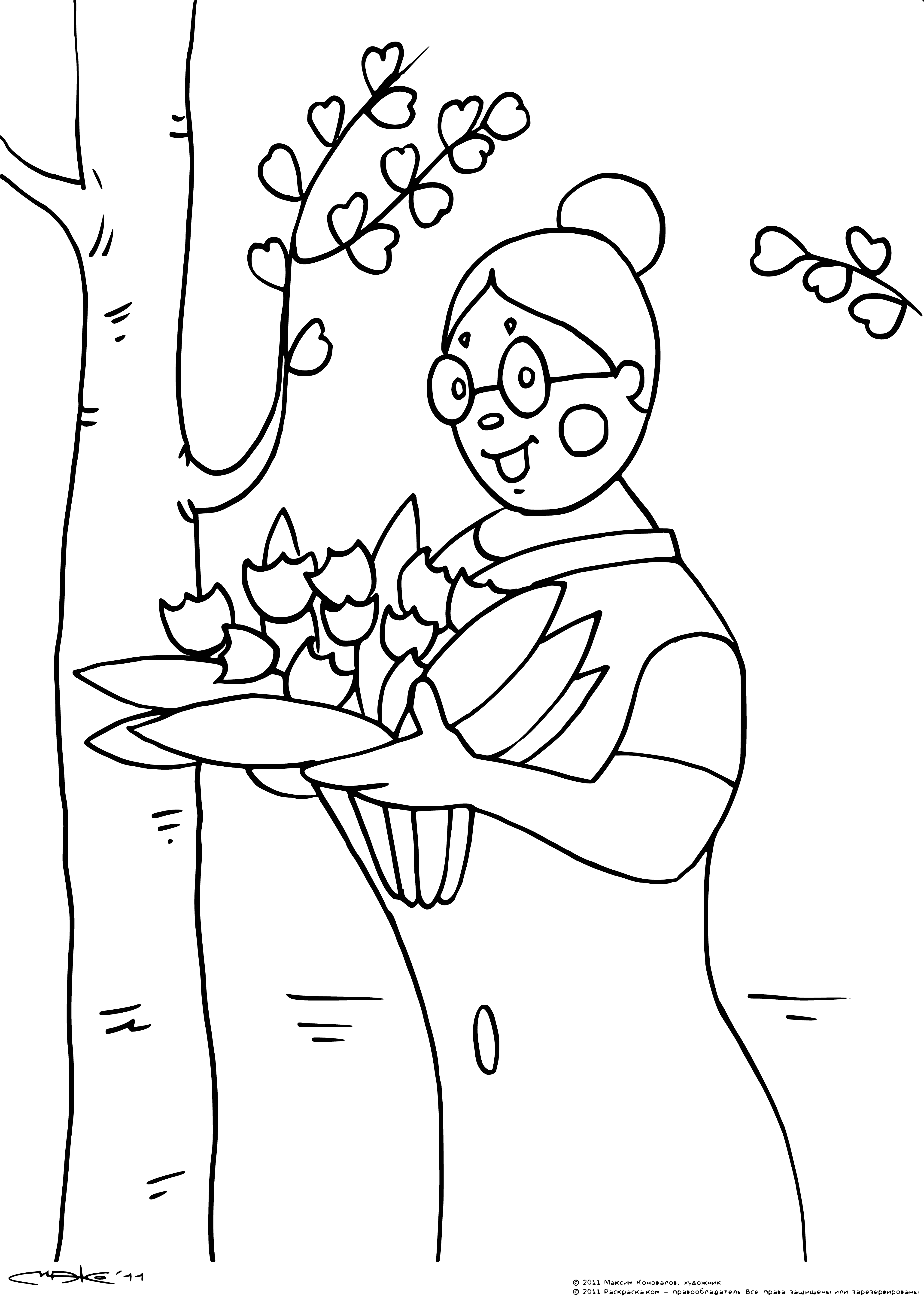 coloring page: A big green locomotive in the middle of a forest with a lake in the bottom left corner. #coloringtime