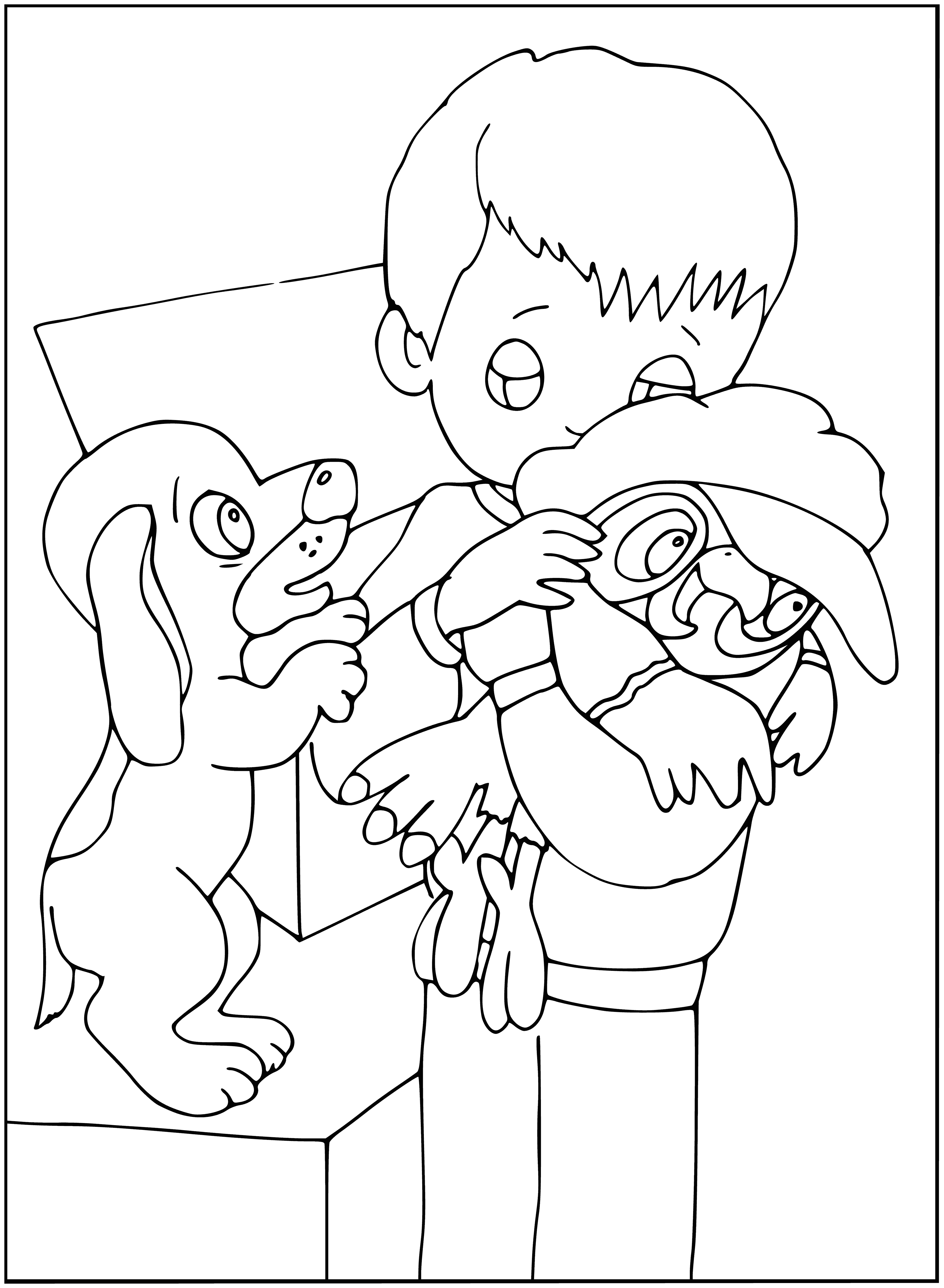 coloring page: A mother bird watches lovingly as her blue eggs hatch a yellow chick.
