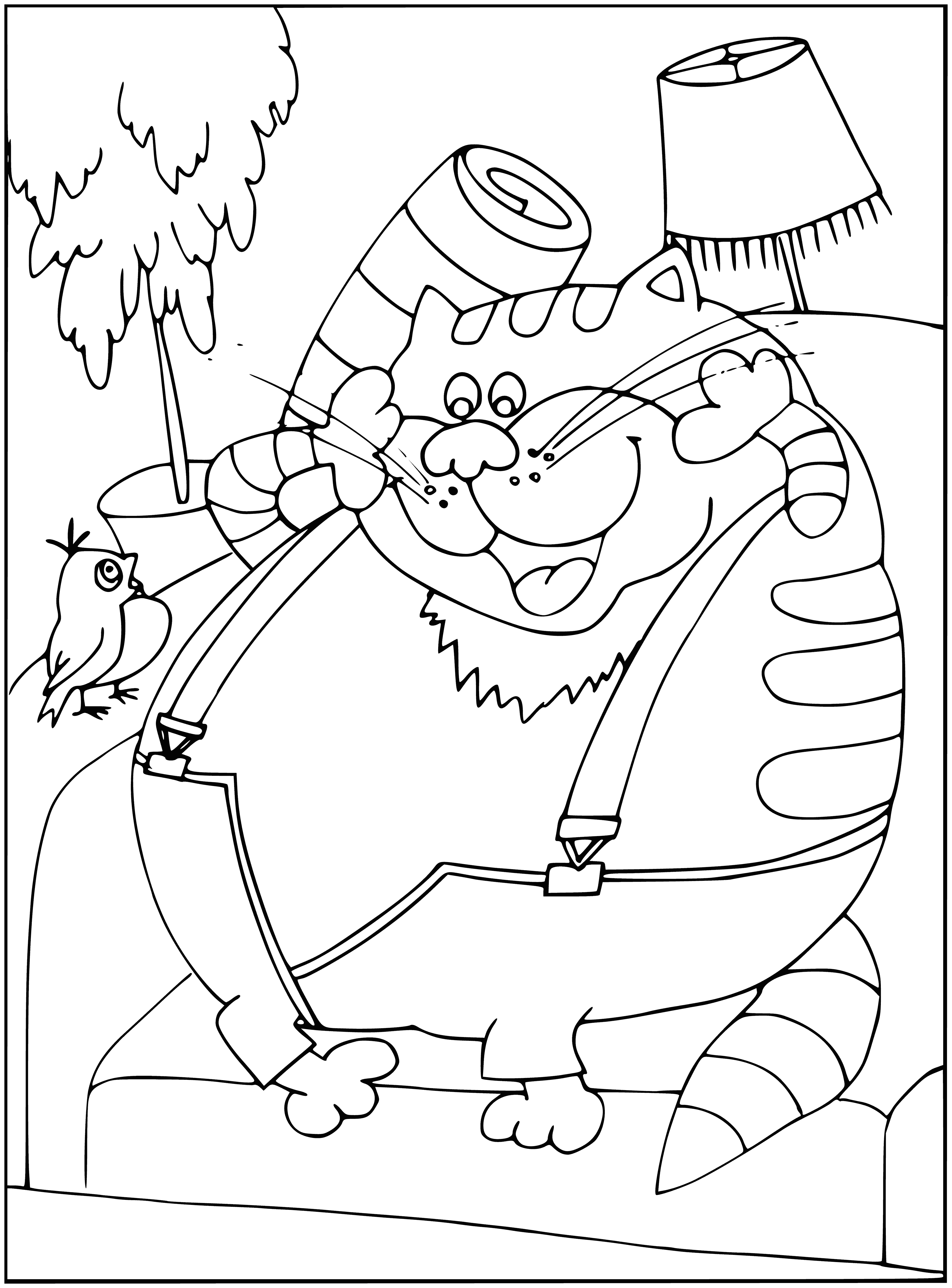 coloring page: A cat, once lost, is found on a doorstep, tail between legs, awaiting a scolding.