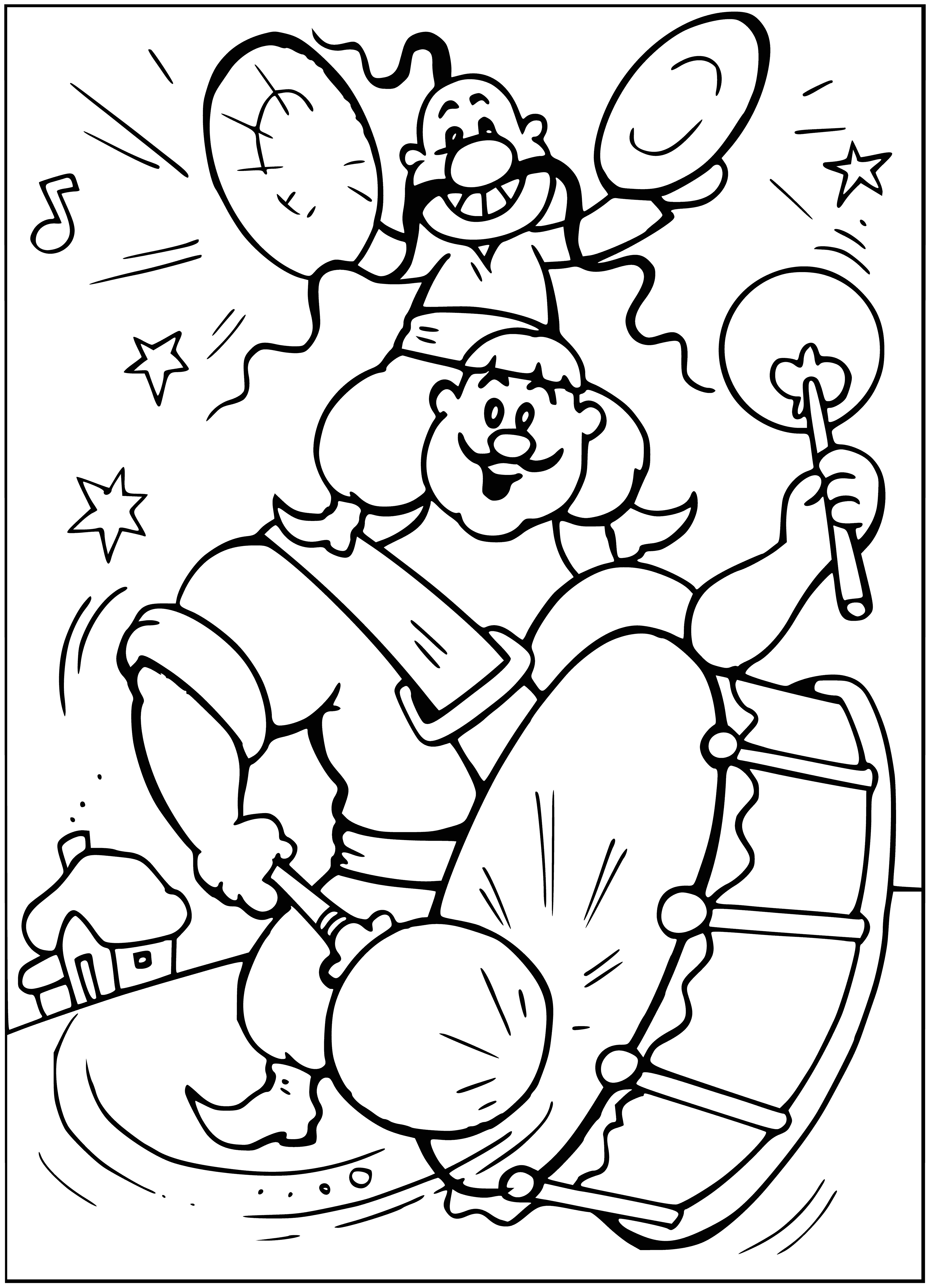 coloring page: Two Cossacks sitting on a bench, smoking and ready for a fight in their traditional clothing.