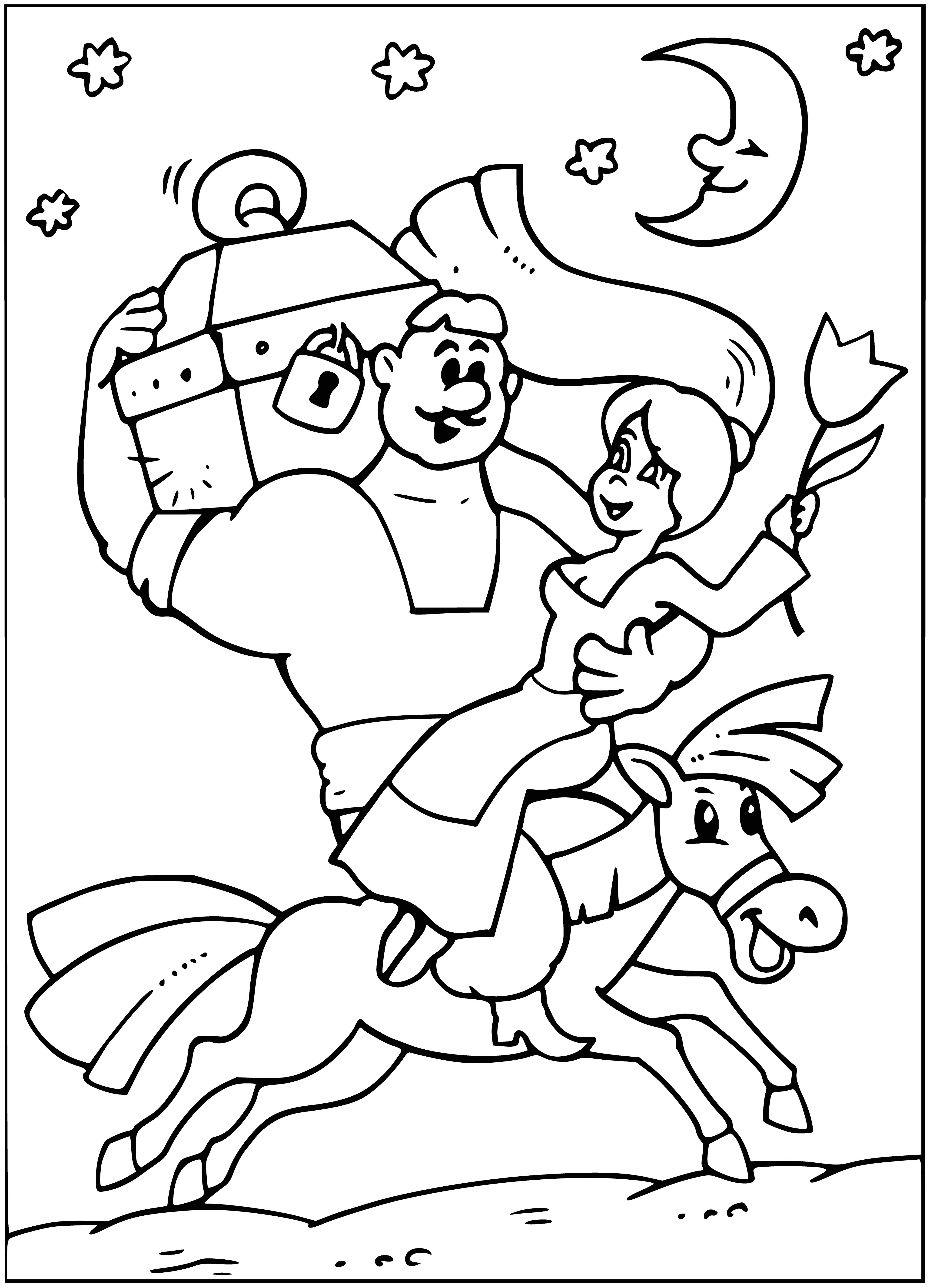coloring page: Cossacks march in a wedding procession, dressed traditionally & carrying musical instruments. #wedding #music #Cossacks