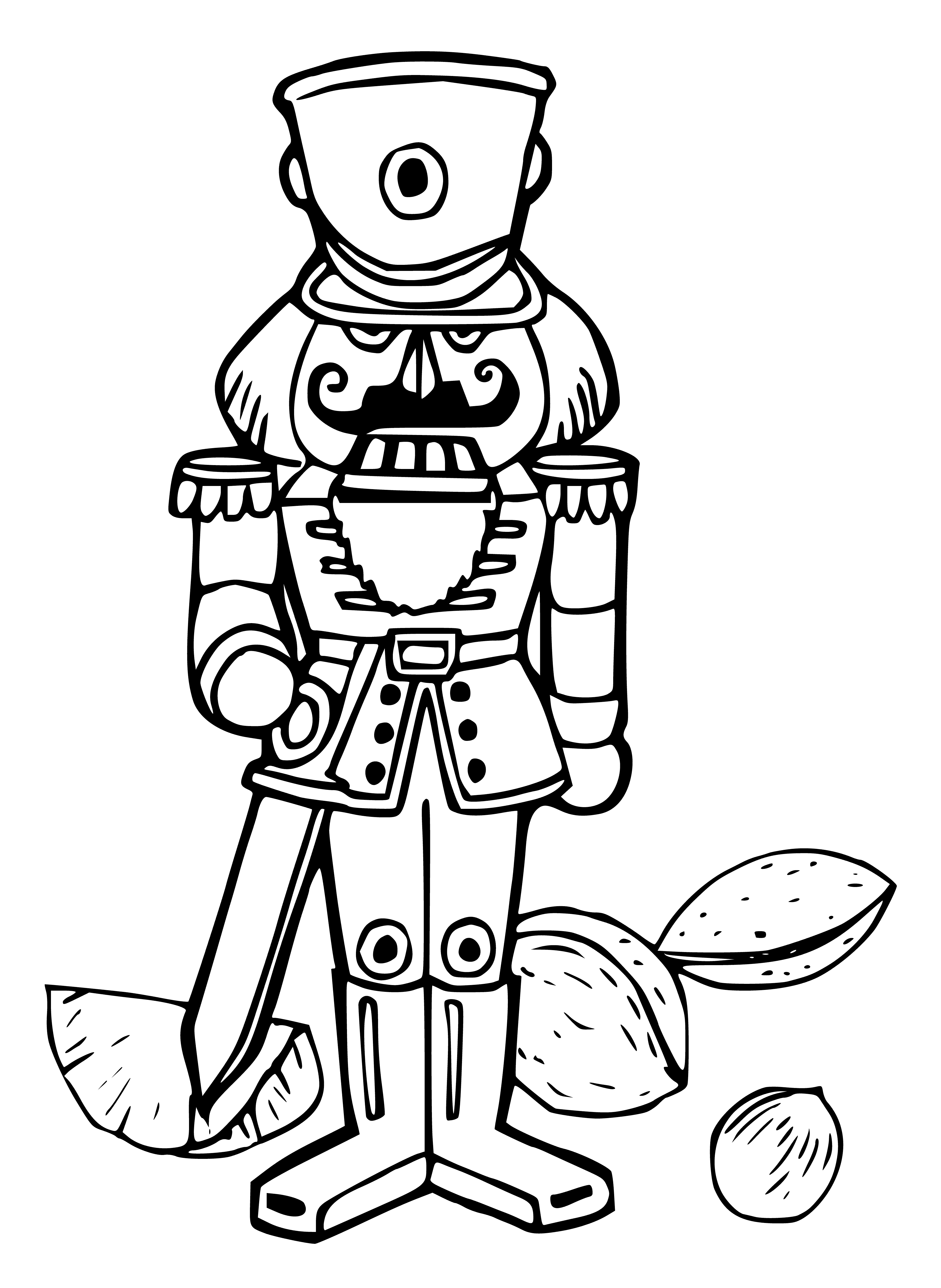 coloring page: Girl Marie given nutcracker doll by godfather. Doll comes to life and protects her from Mouse King. Set in Christmas season.