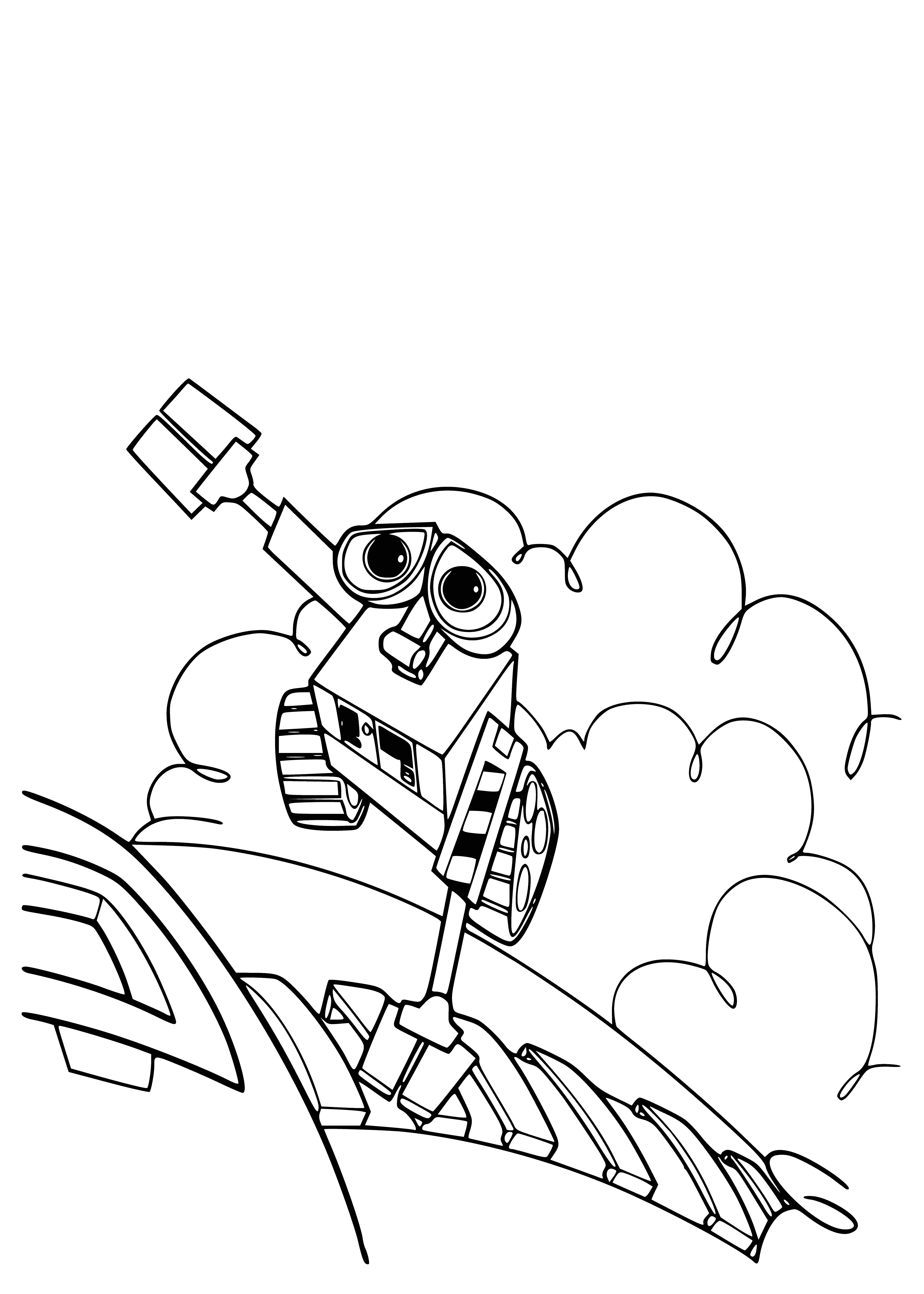 coloring page: Wall-e is a huge creature with a long neck, small body, thin legs, long arms and sharp teeth. Its gaze intense, it holds on. #wall-e