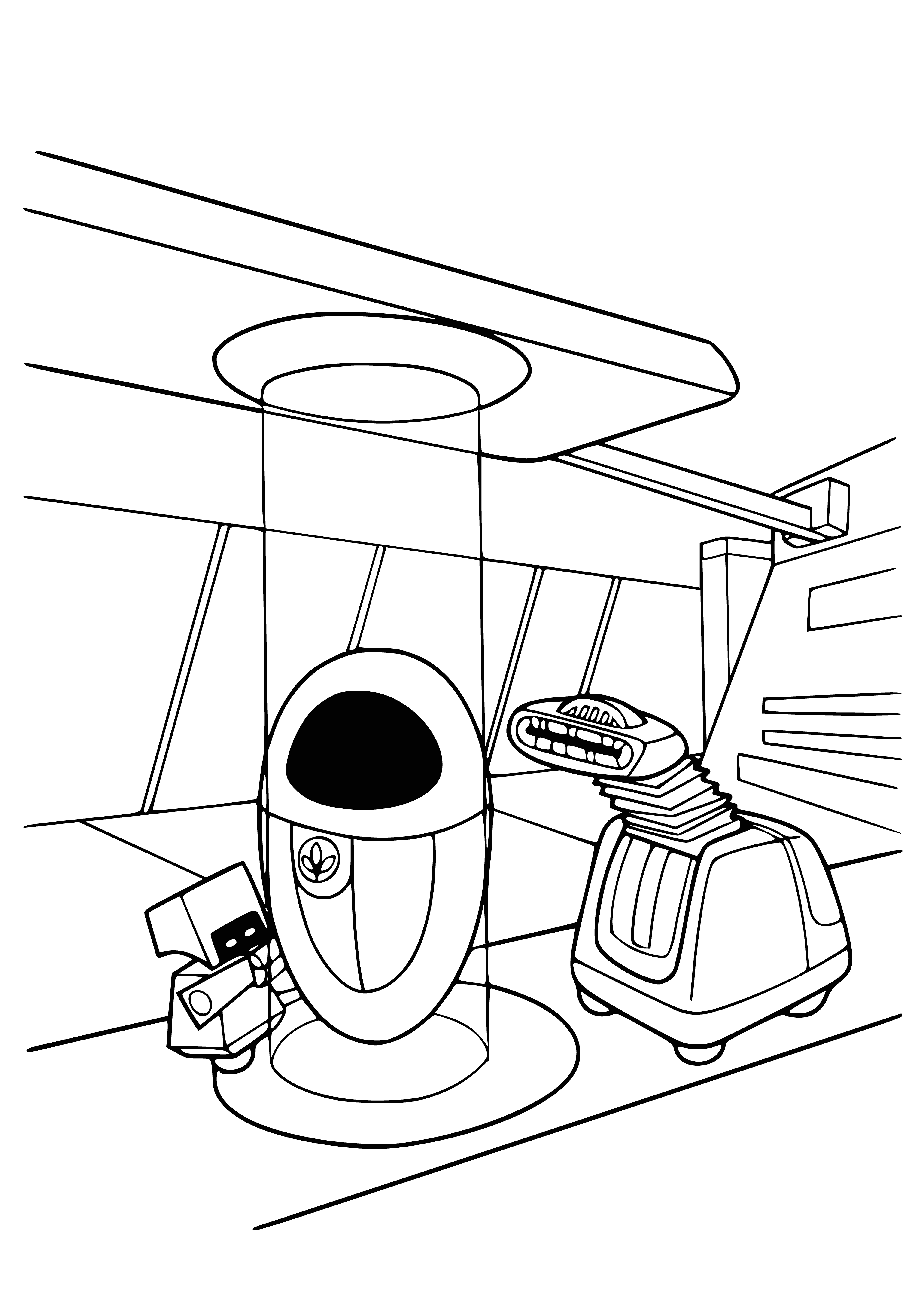 coloring page: Two robots, Wall-E & Eve, in love! Wall-E looks like trash can and Eve looks like computer monitor on legs. So cute! #RobotsInLove