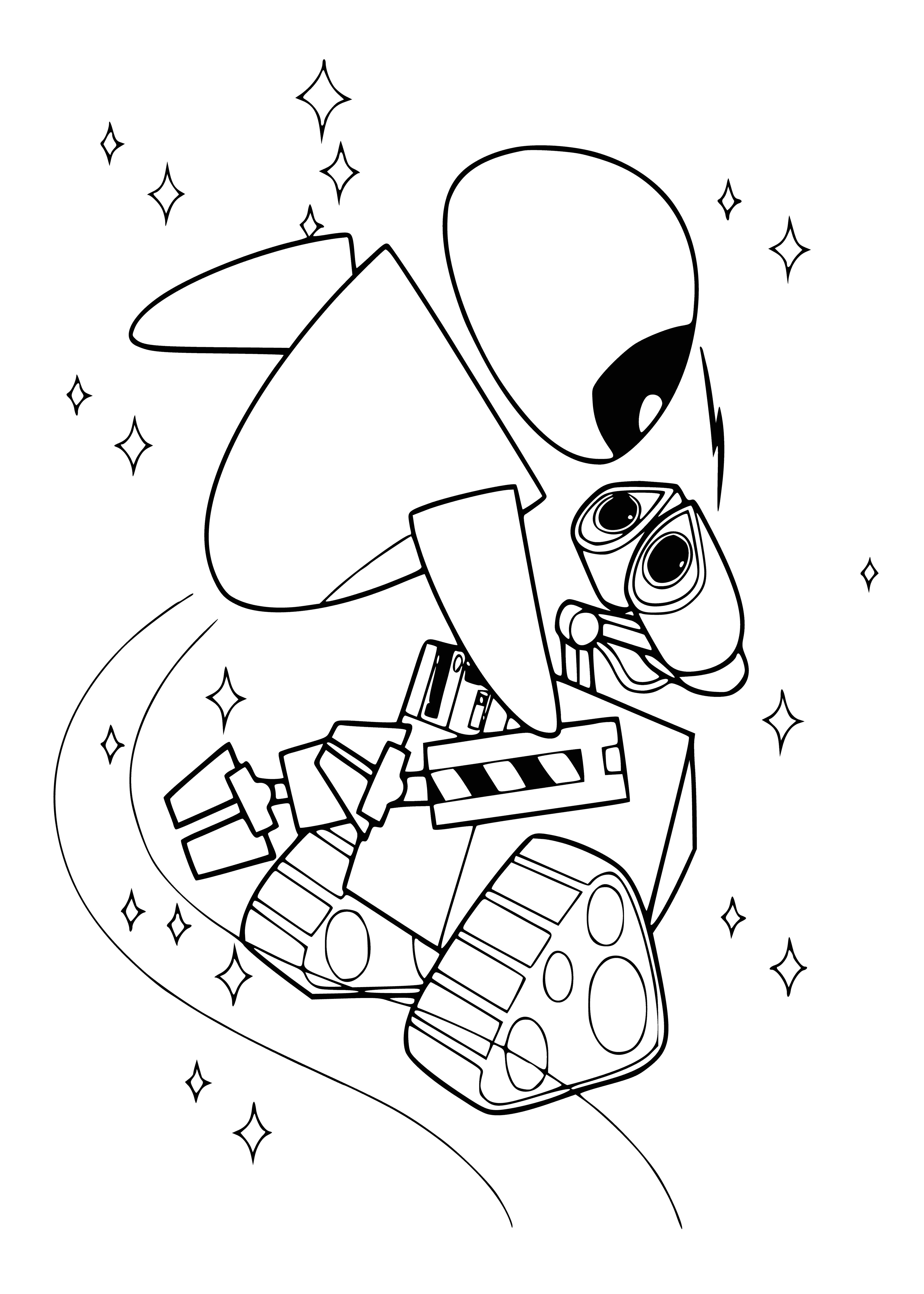 coloring page: Wall-e holds a star while spinning in a starry room. #wall-e