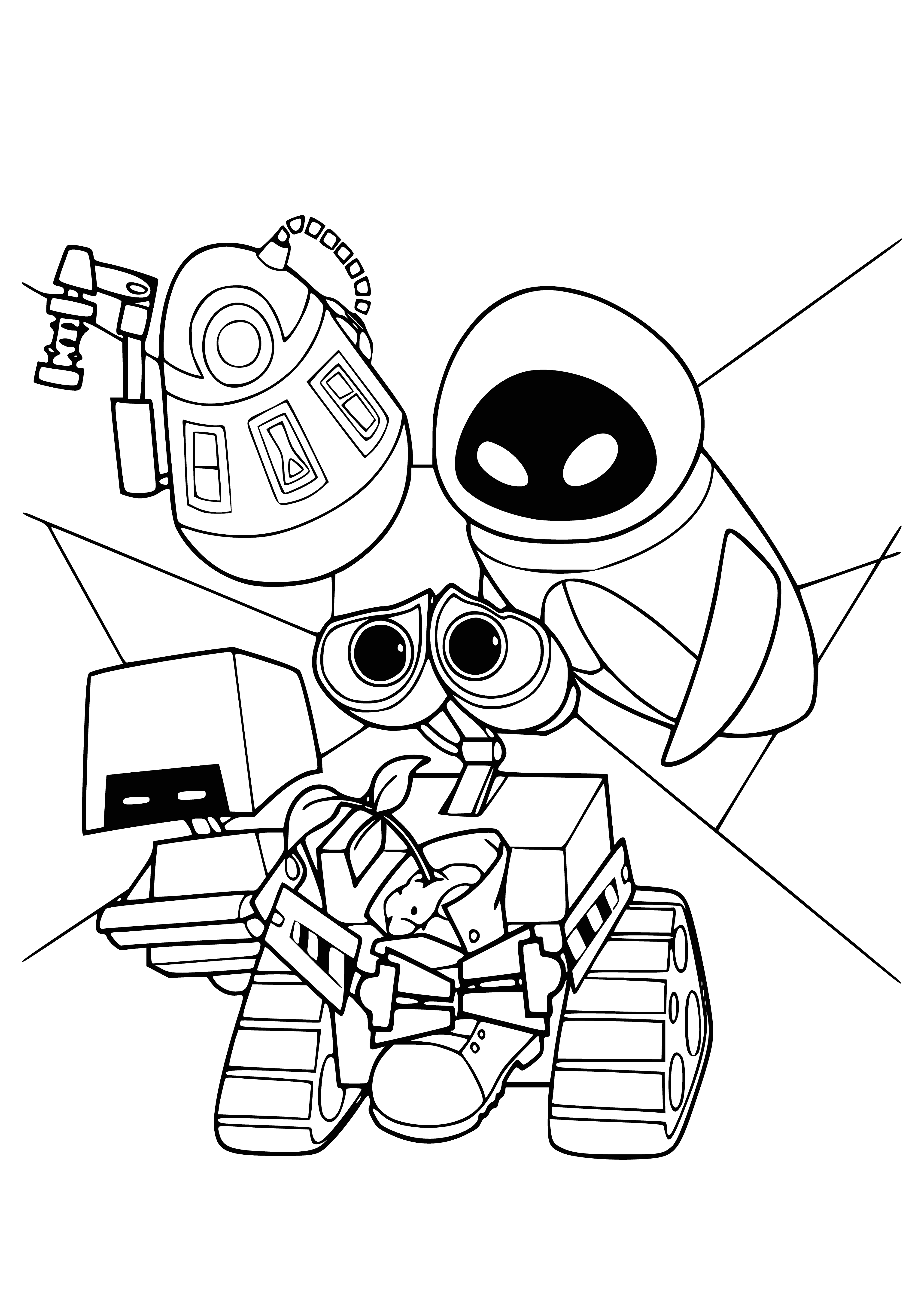 coloring page: Robots help in manufacturing, medicine, military and other fields by doing difficult or impossible tasks for humans.