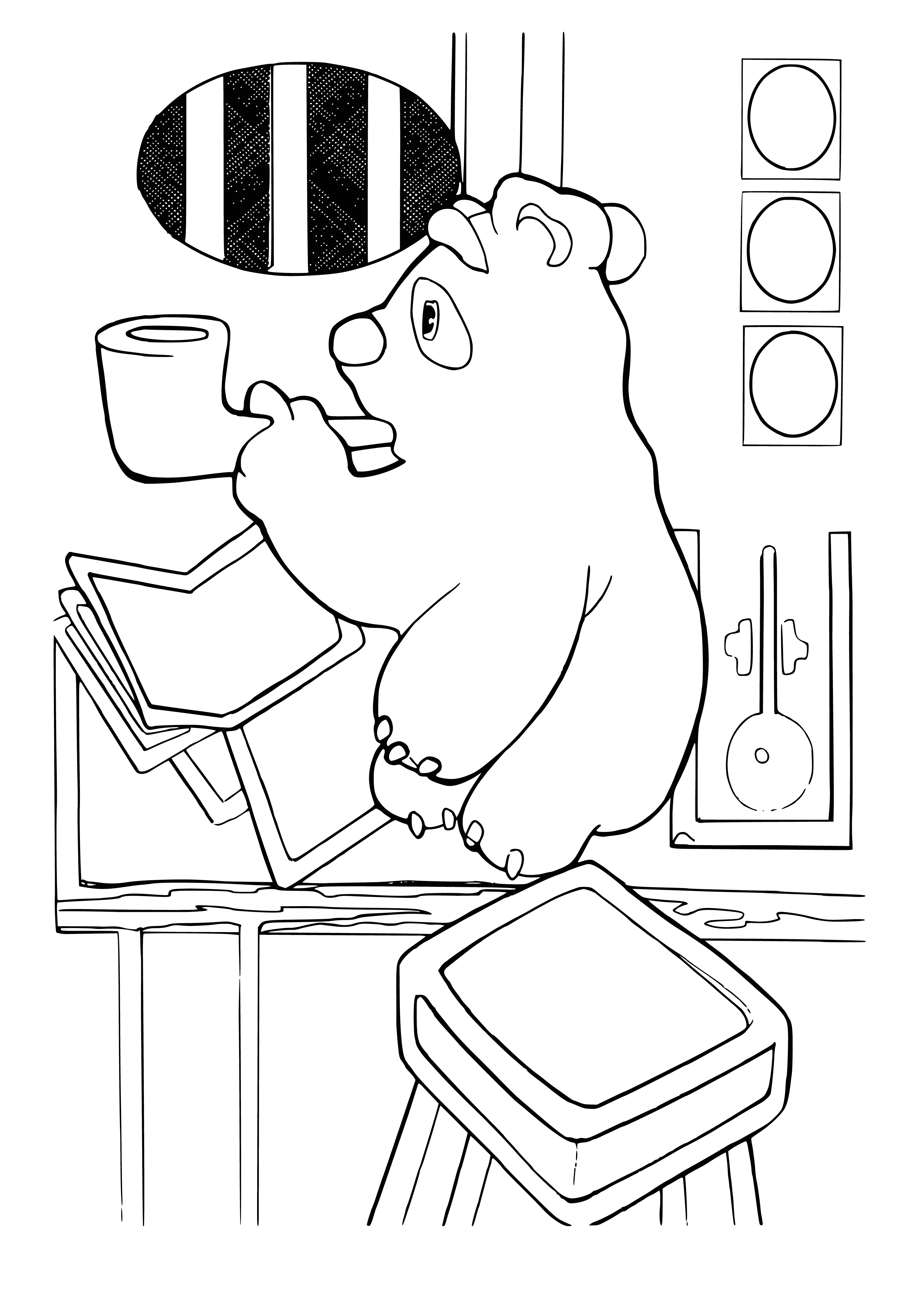 coloring page: A blue-gray animal stands on a rock in water with wet, matted fur and closed eyes. #ColoringPage