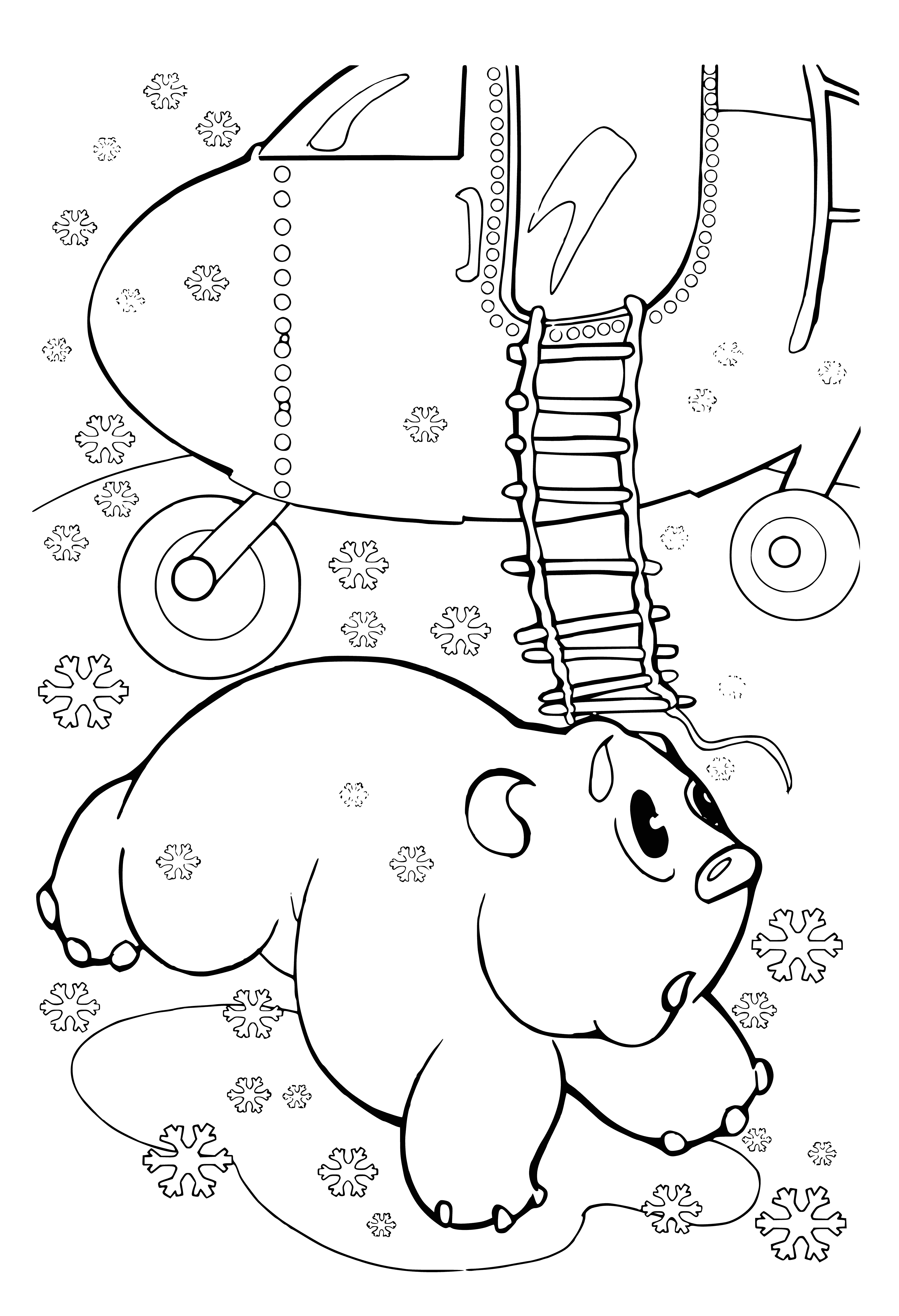 coloring page: Teddy bear in open helicopter door wearing red scarf, white belly, brown fur.