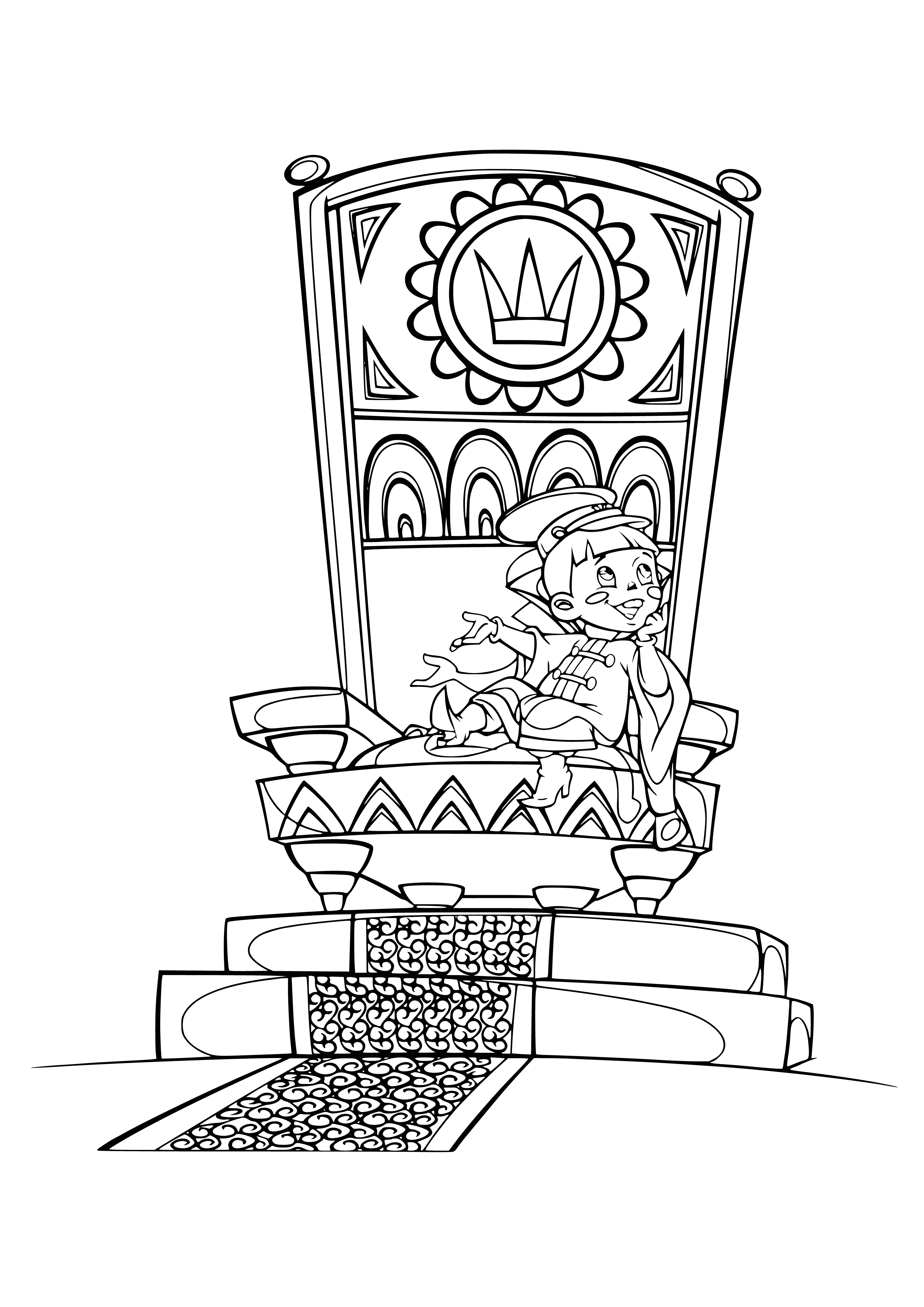 coloring page: In the kingdom, Vovka is king, ready for royal duty holding scepter & orb and wearing cloak & crown.