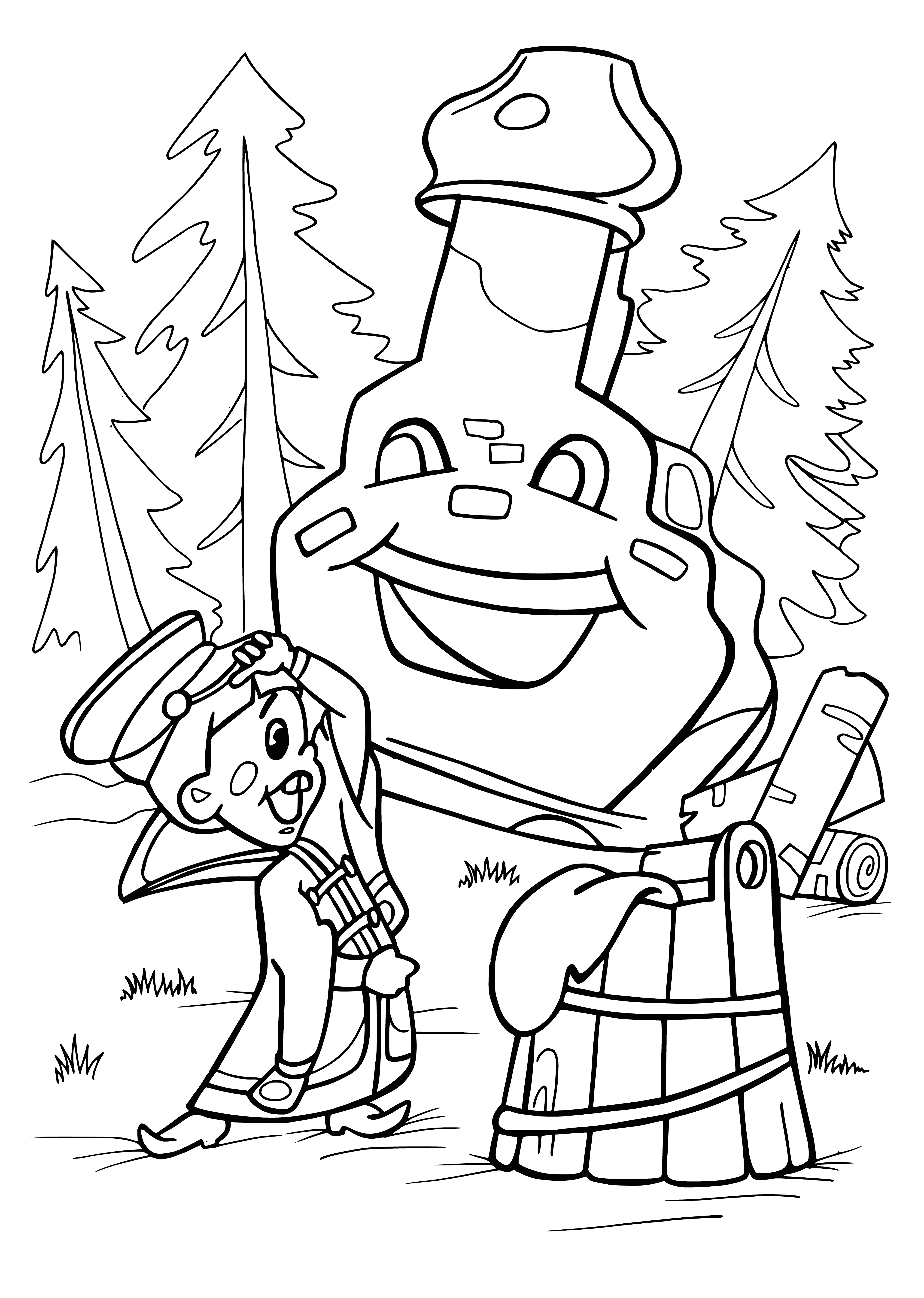 coloring page: In Stove, a Vovka with a long nose, small and brown, eats bugs in the forest.