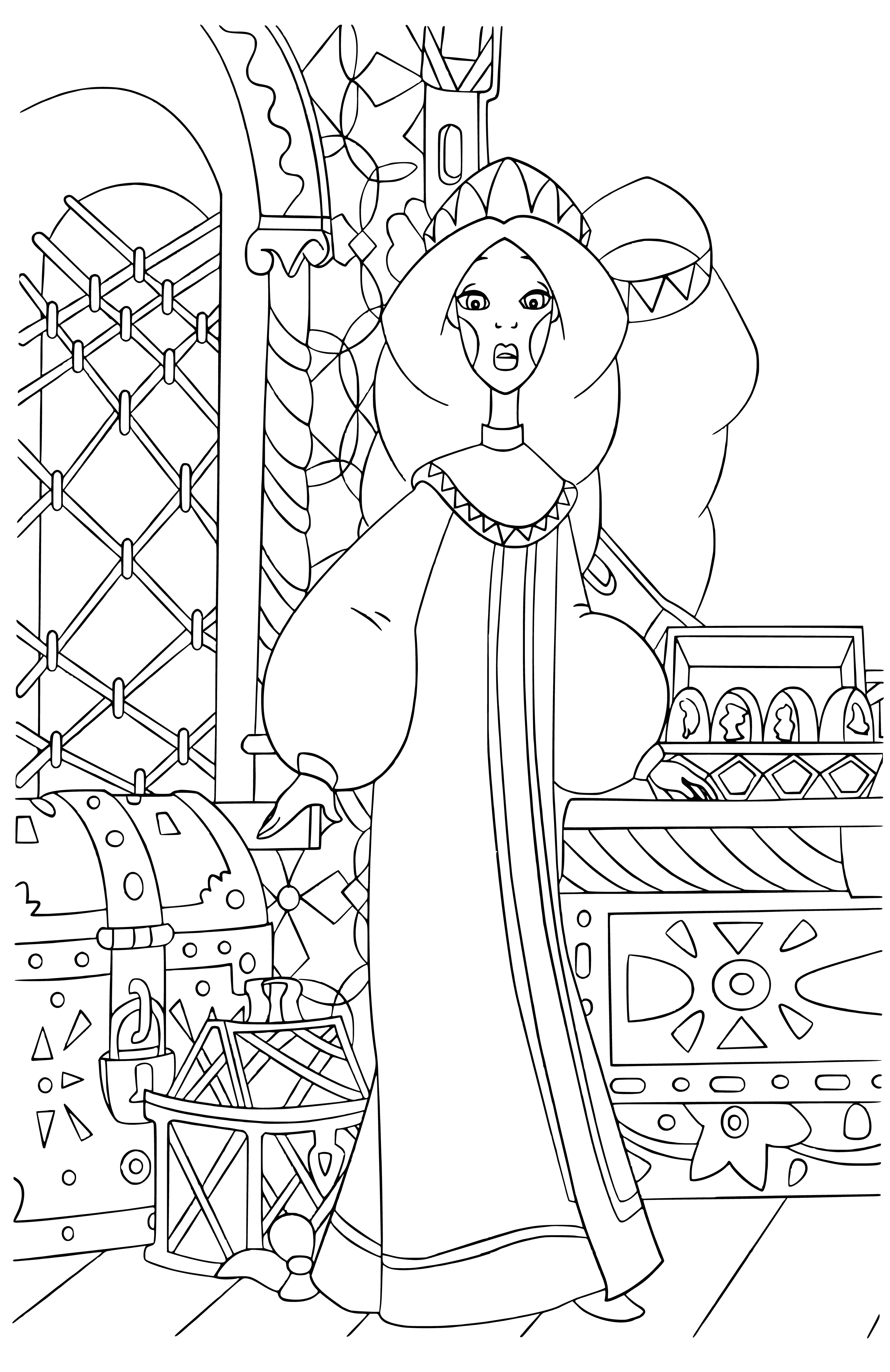 coloring page: Dobrynya Nikitich conquers the three-headed Serpent Gorynych in a legendary Russian folklore tale.