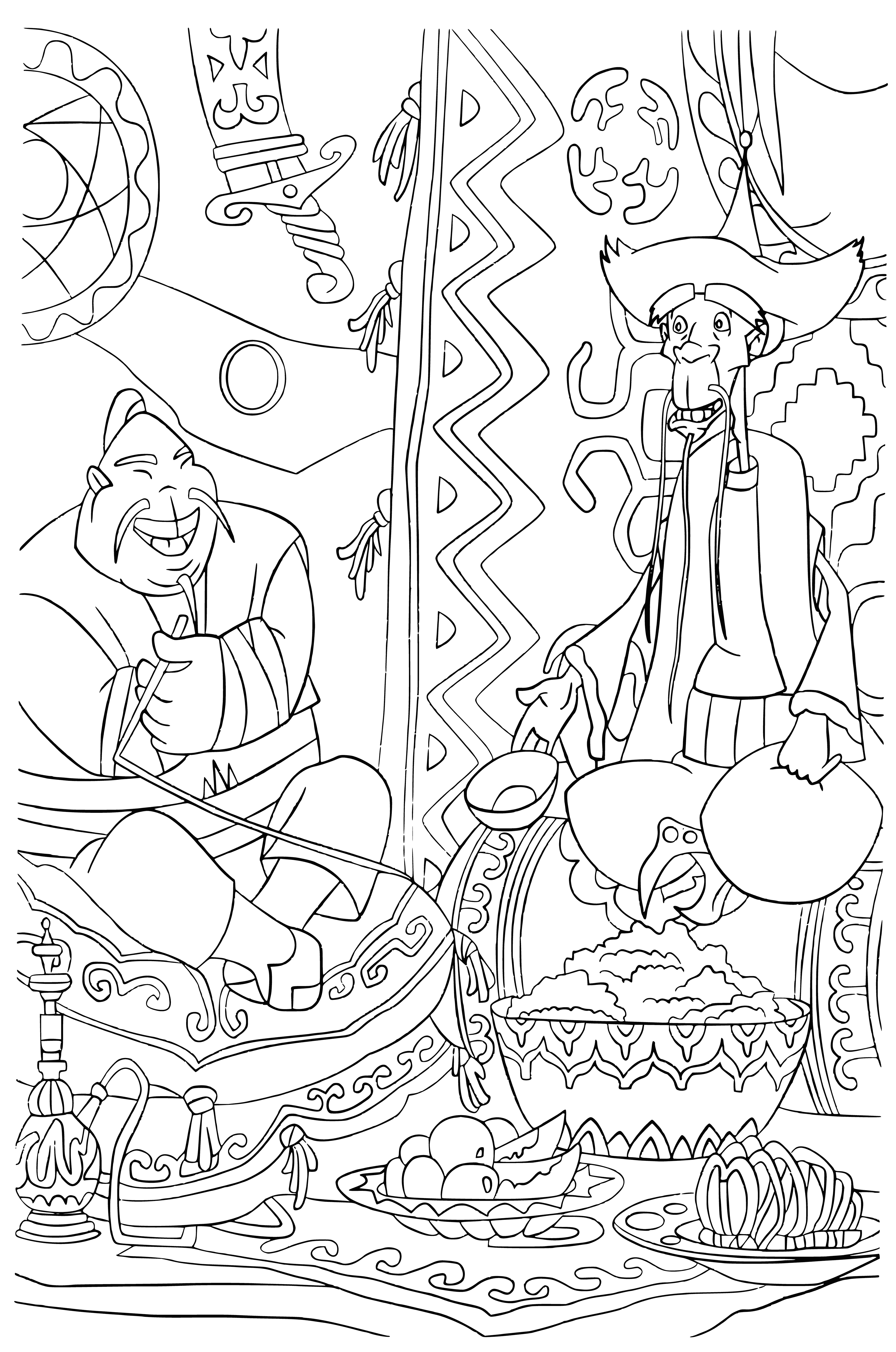 coloring page: Man in armor charges giant snake on horse, wielding spear & shield. Horse rearing, man determined. #epicbattle