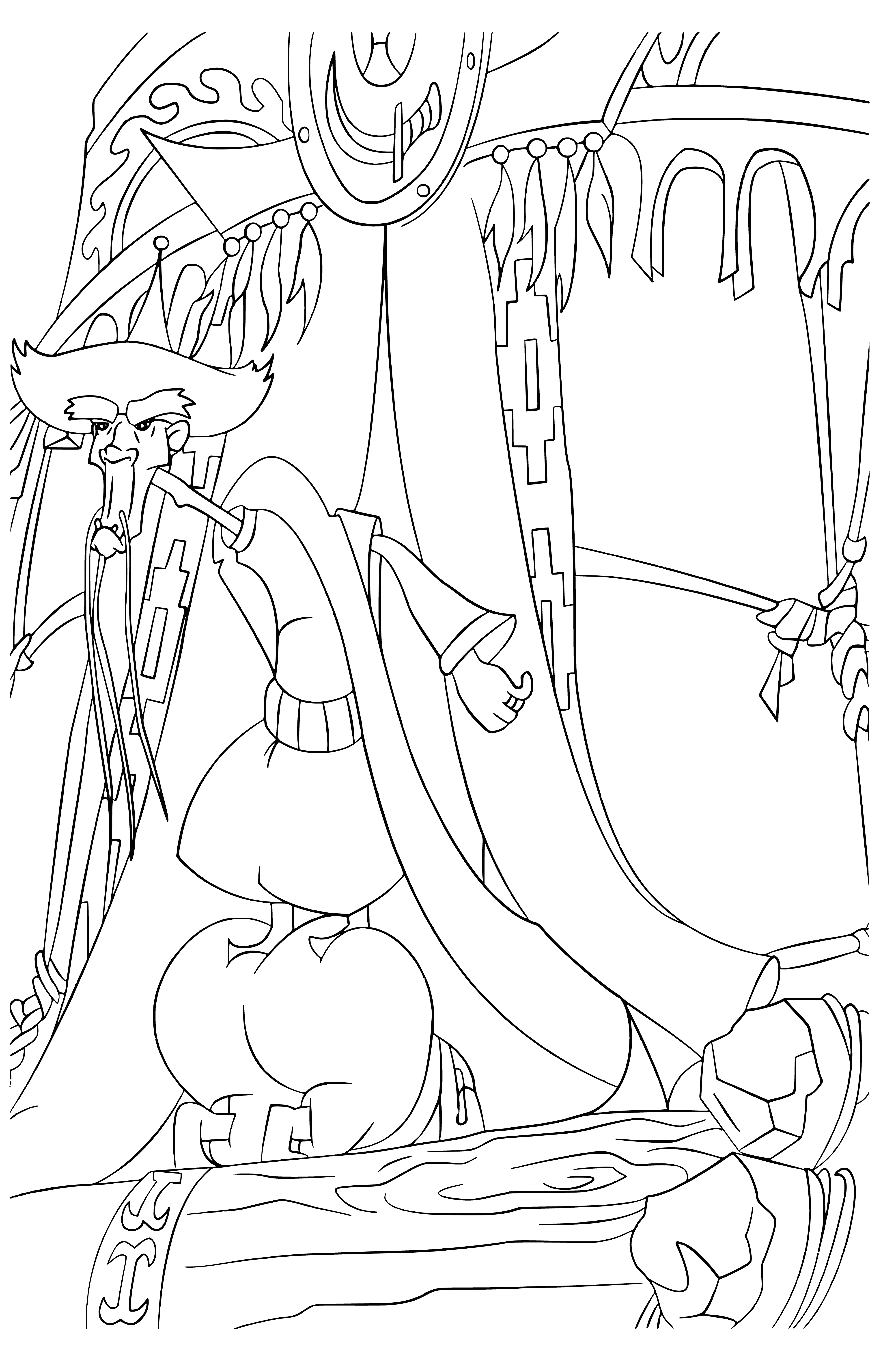 coloring page: Dobrynya Nikitich fights a large serpent monster at a giant train station.