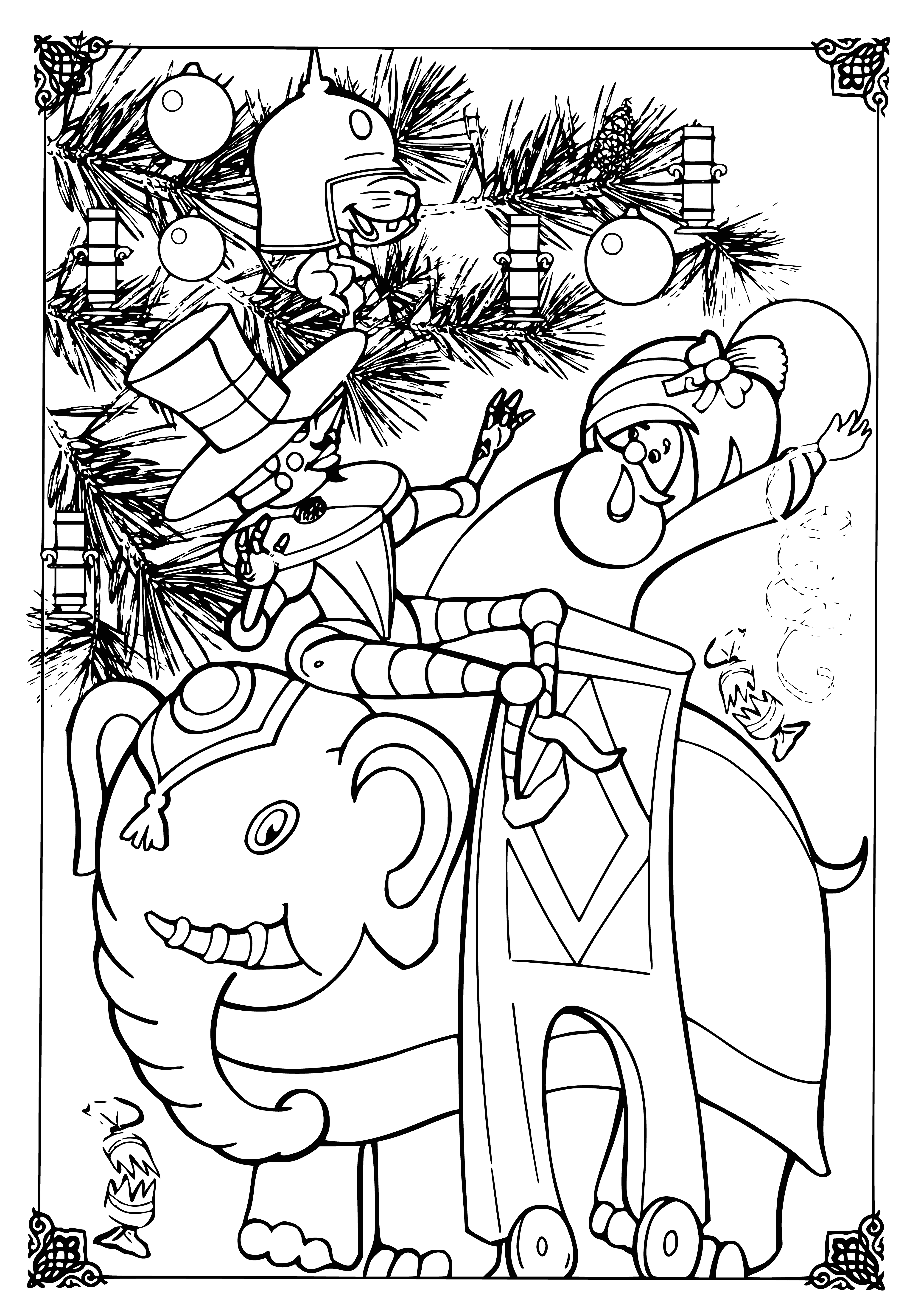 coloring page: Men in 2 rows wearing brightly-col'd clothes, arms crossed/behind backs, long-hair all looking left.