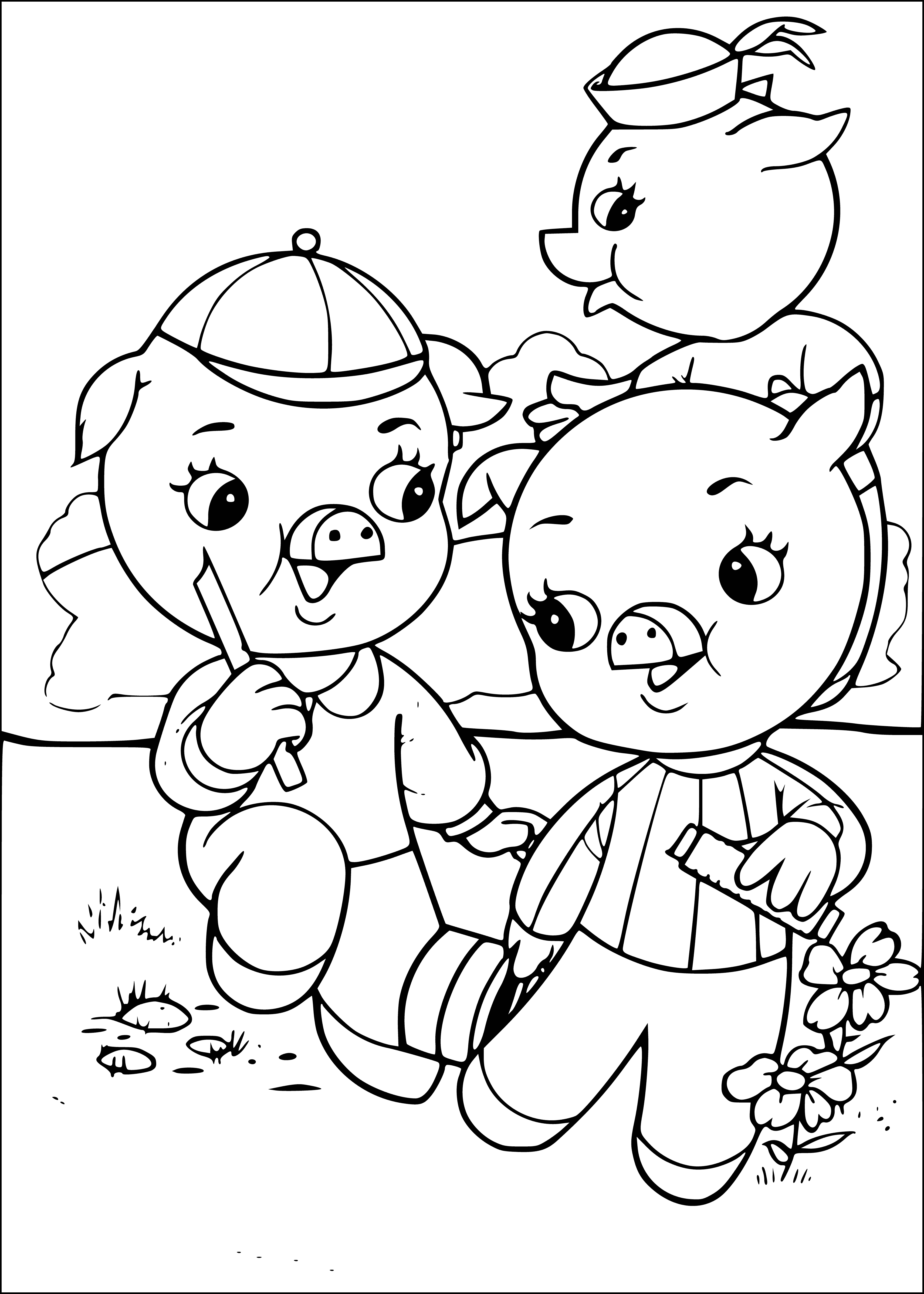 Three pigs coloring page