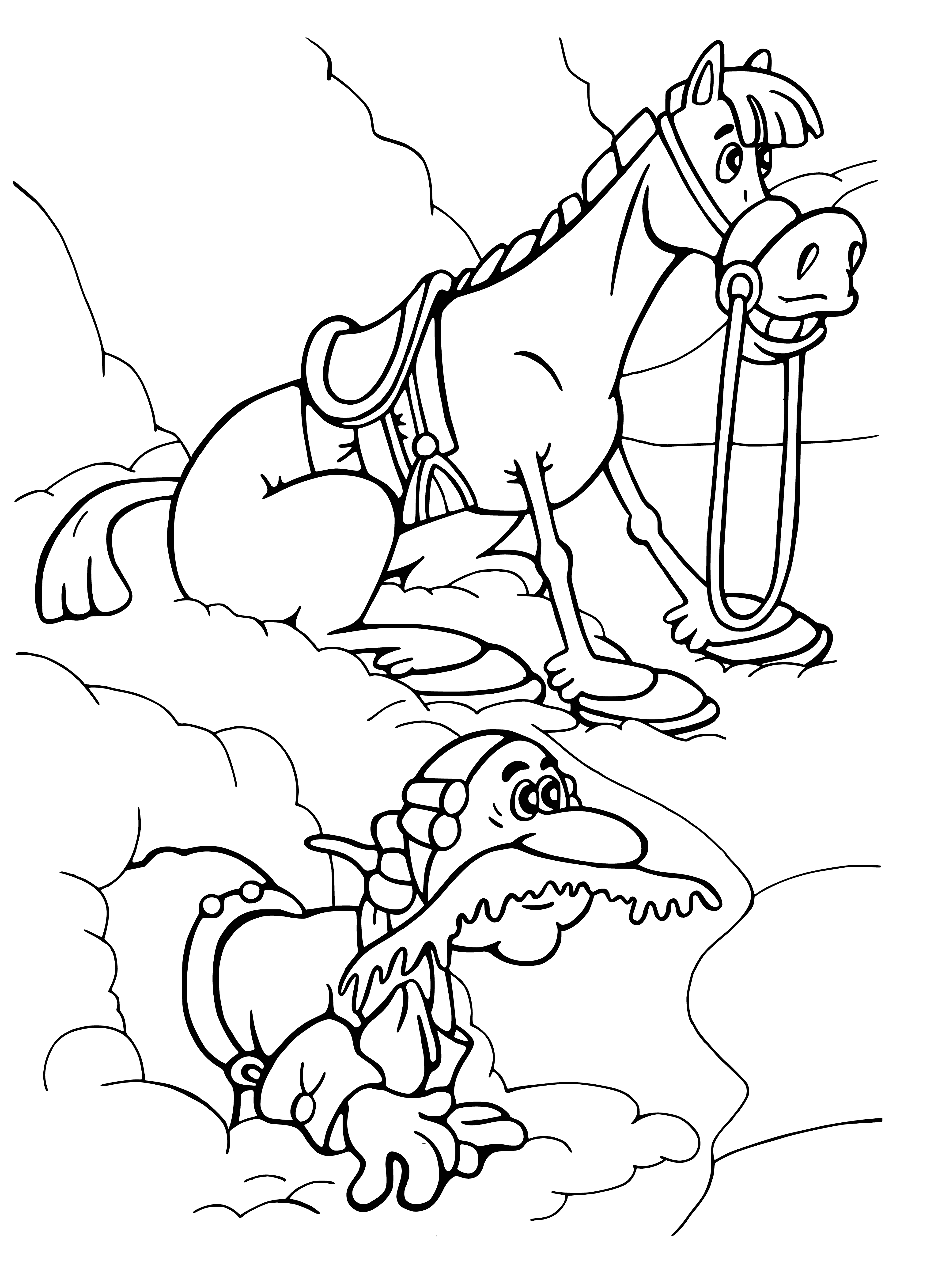 coloring page: Munichausen tells stories of his travels to far-off places, meeting famous people and embarking on daring adventures.