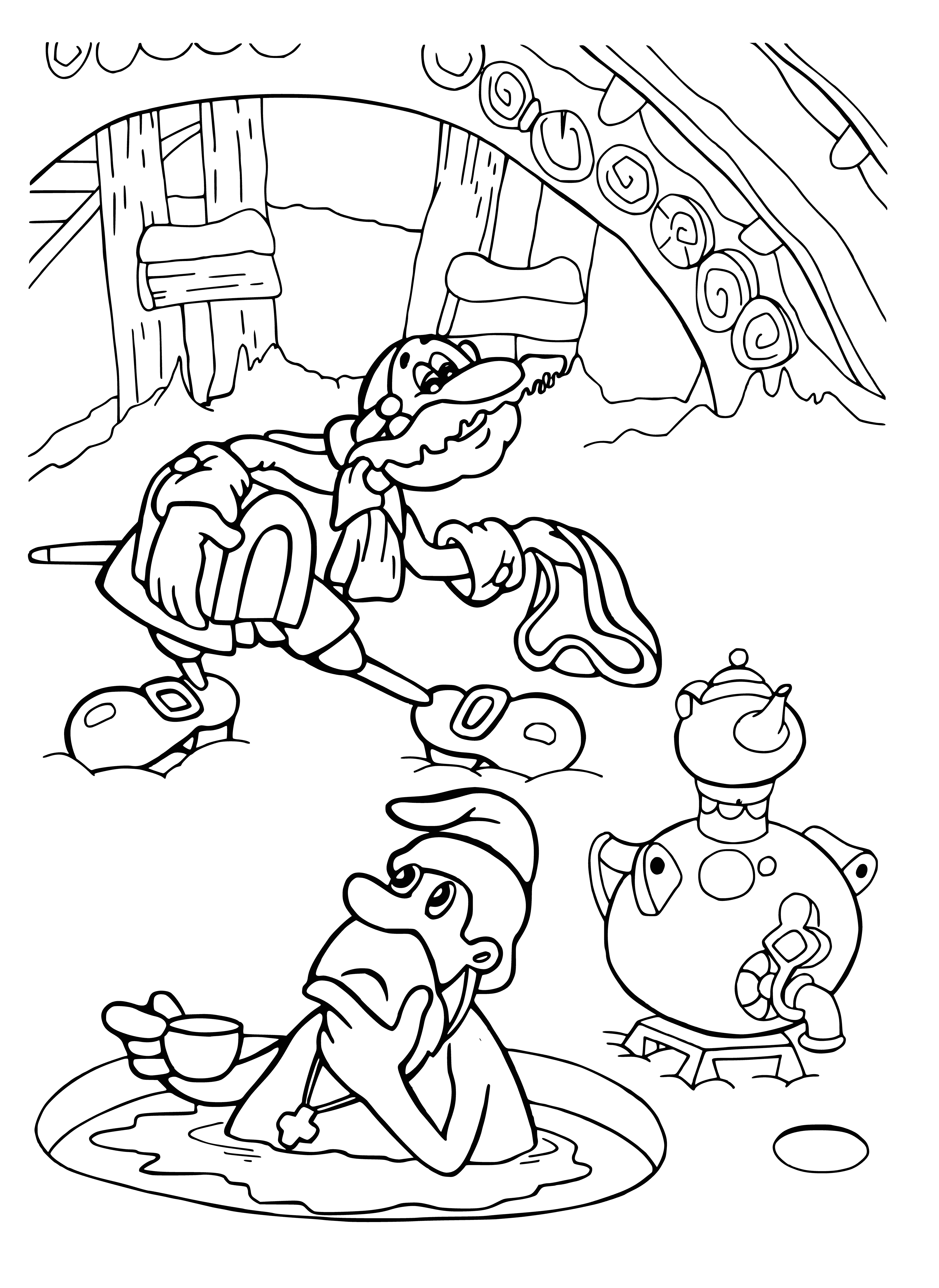 coloring page: Friedrich Gundolf is writing "The Adventures of Munchausen" surrounded by several smaller books and papers. #writing #adventure