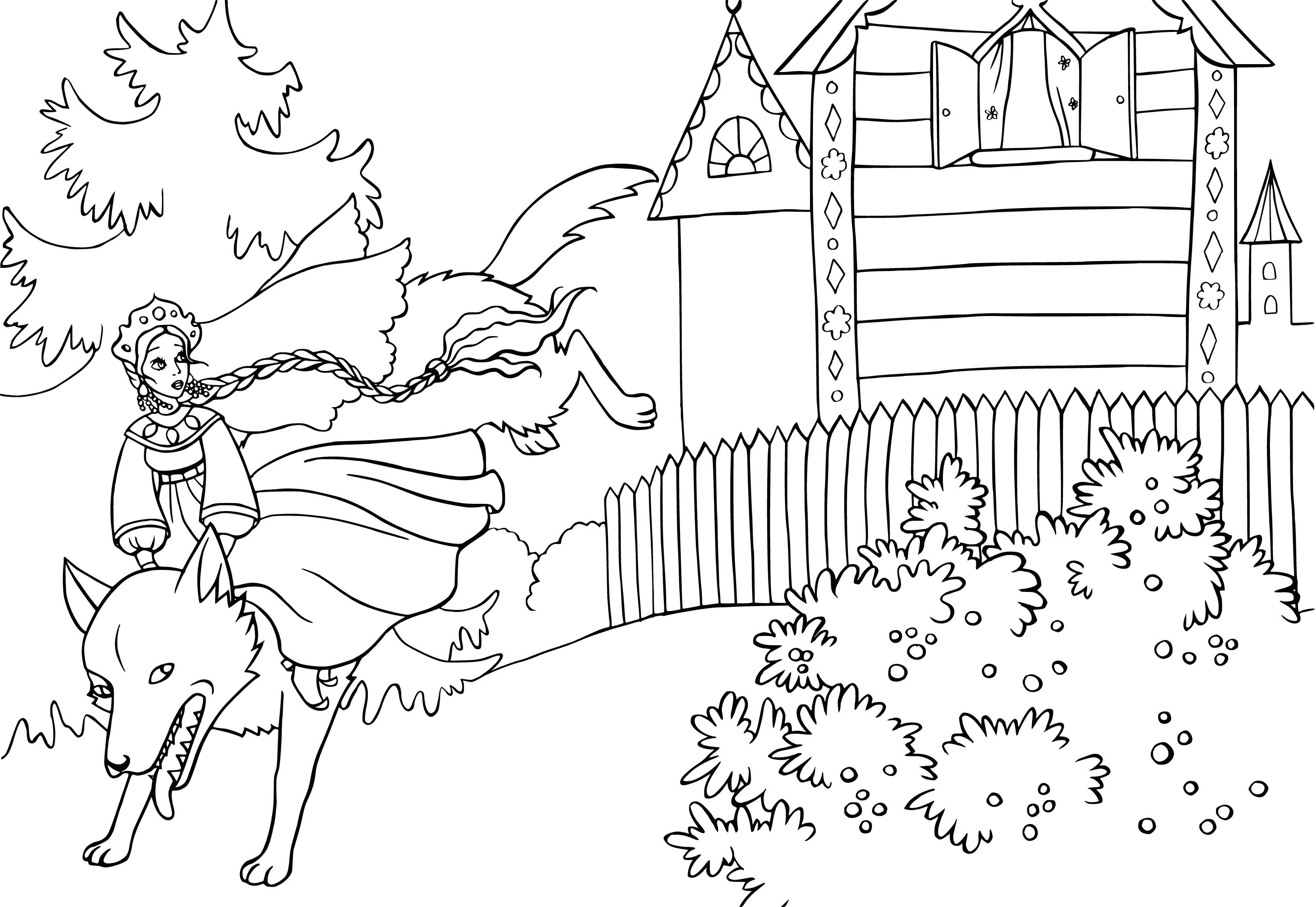 On a gray wolf coloring page