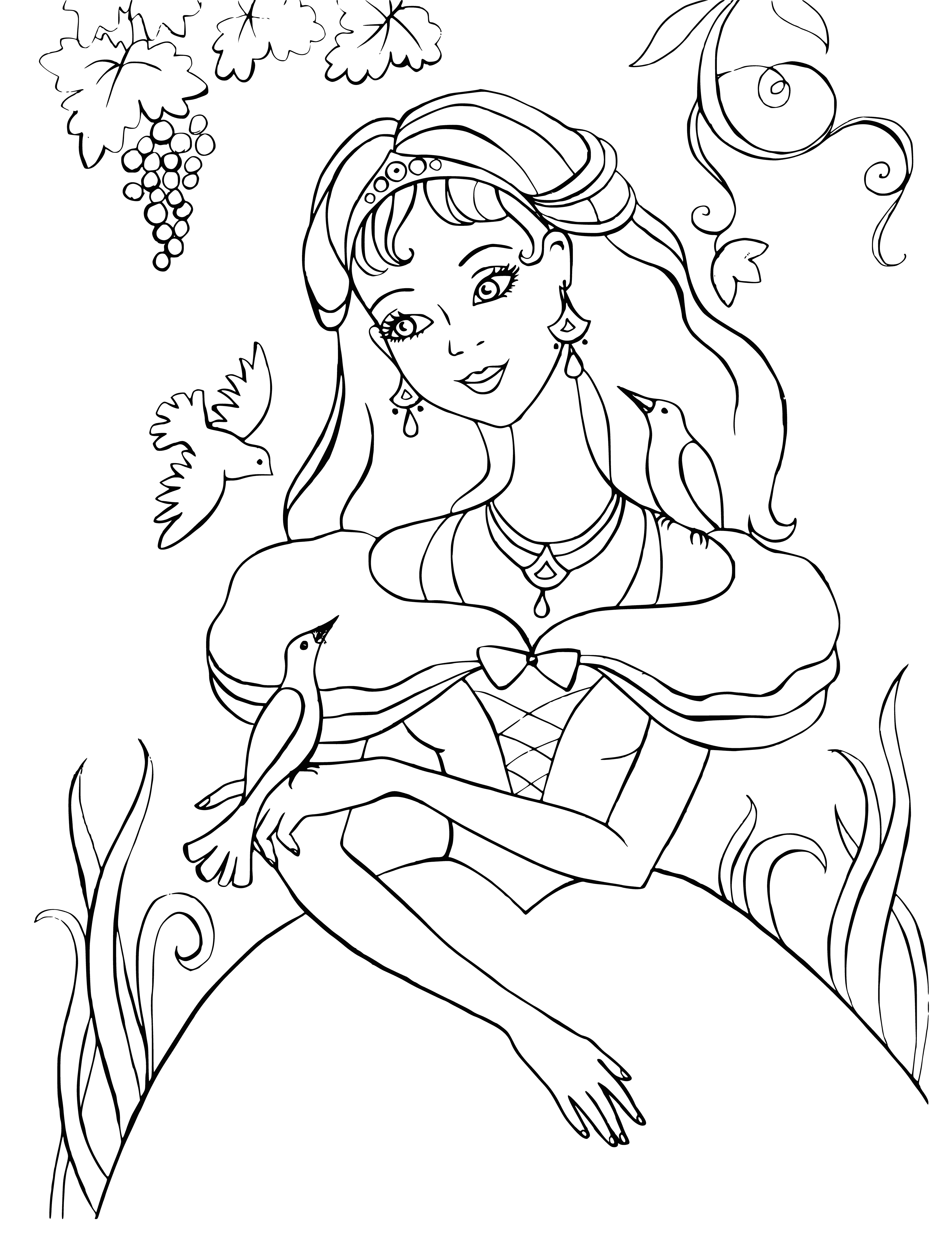Princess in the garden coloring page