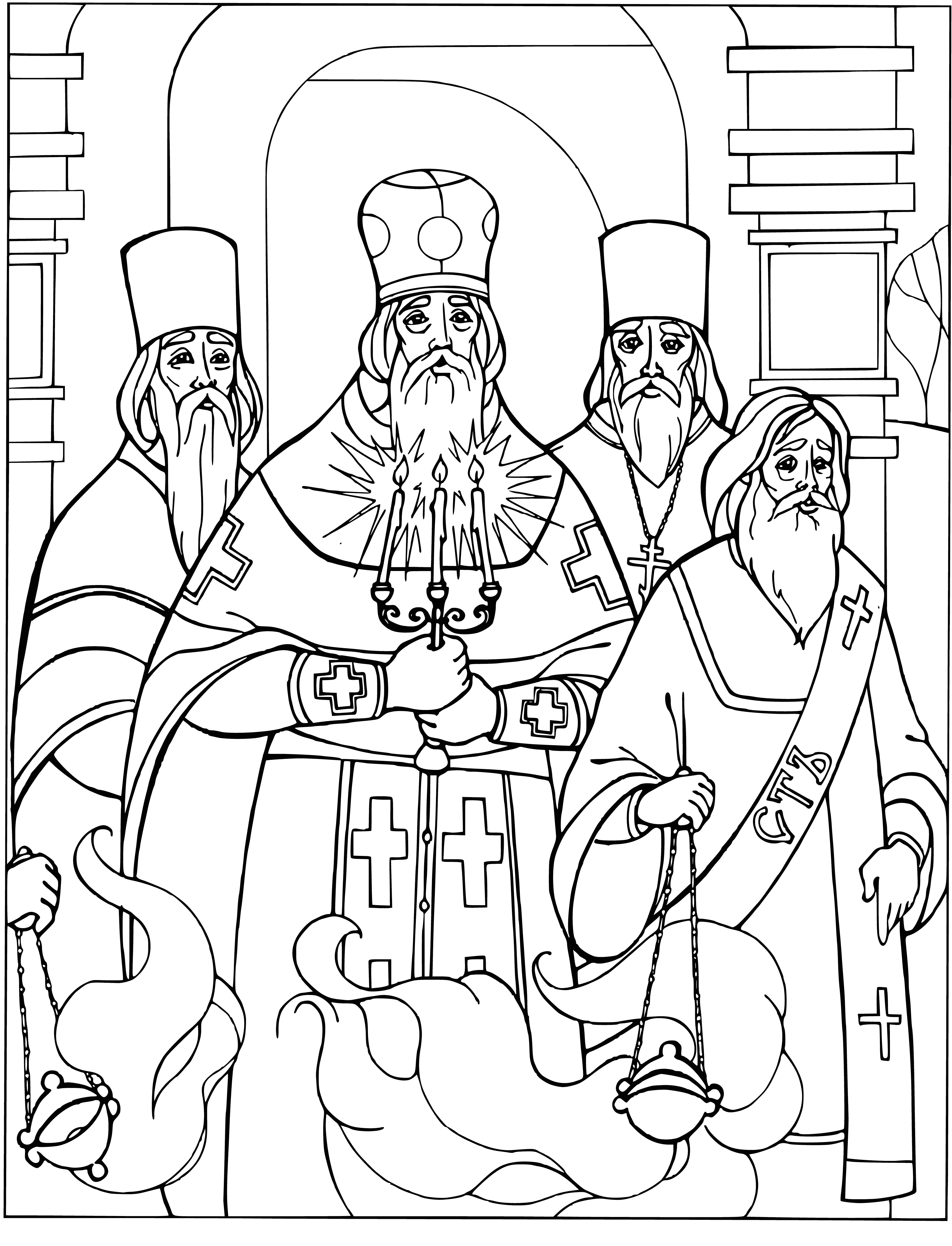 Coloring of priests in Easter dresses