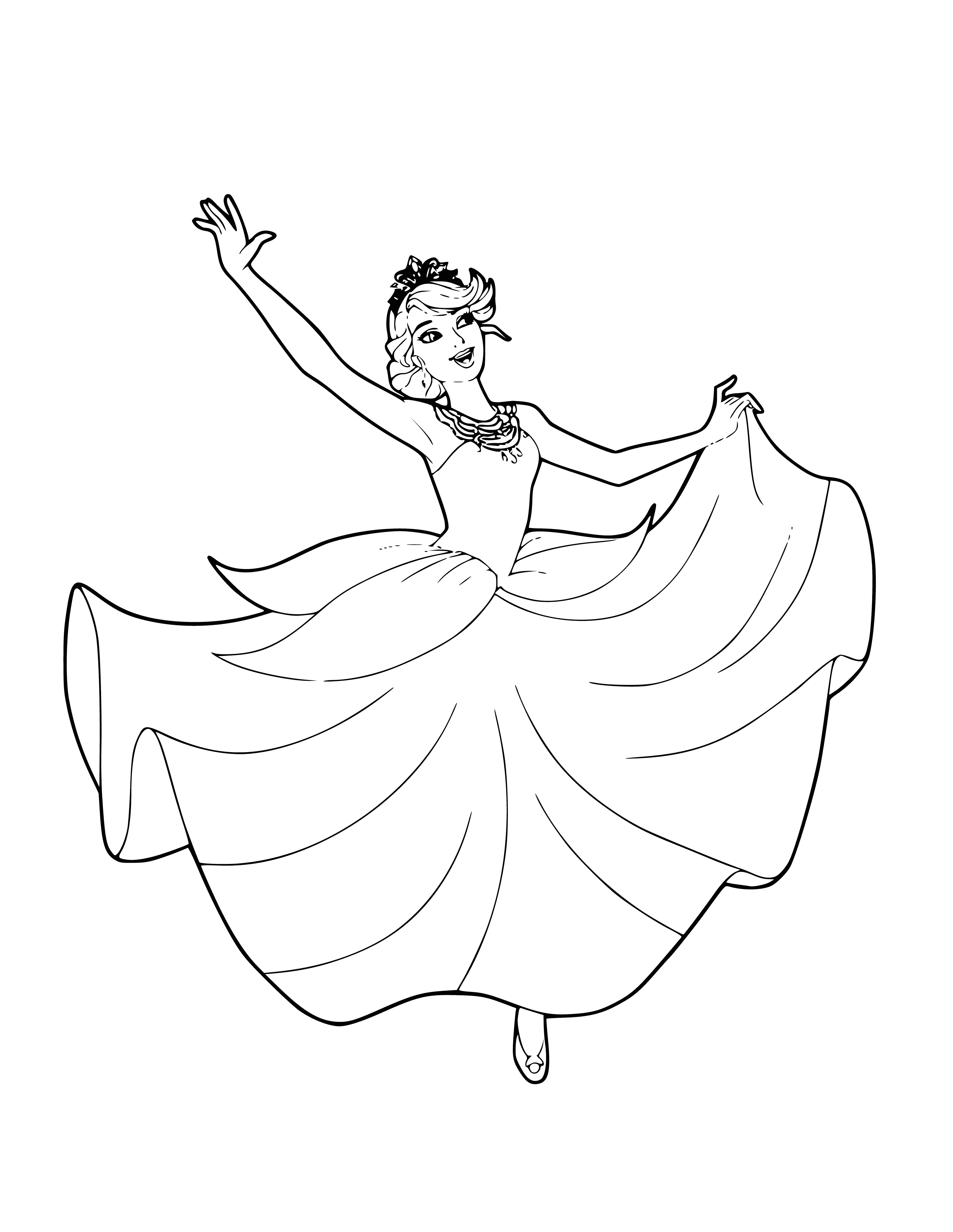 coloring page: Barbie in a fancy pink dress with an updo, wearing pink shoes and tiara - the perfect princess! #BarbiePrincess #Pink