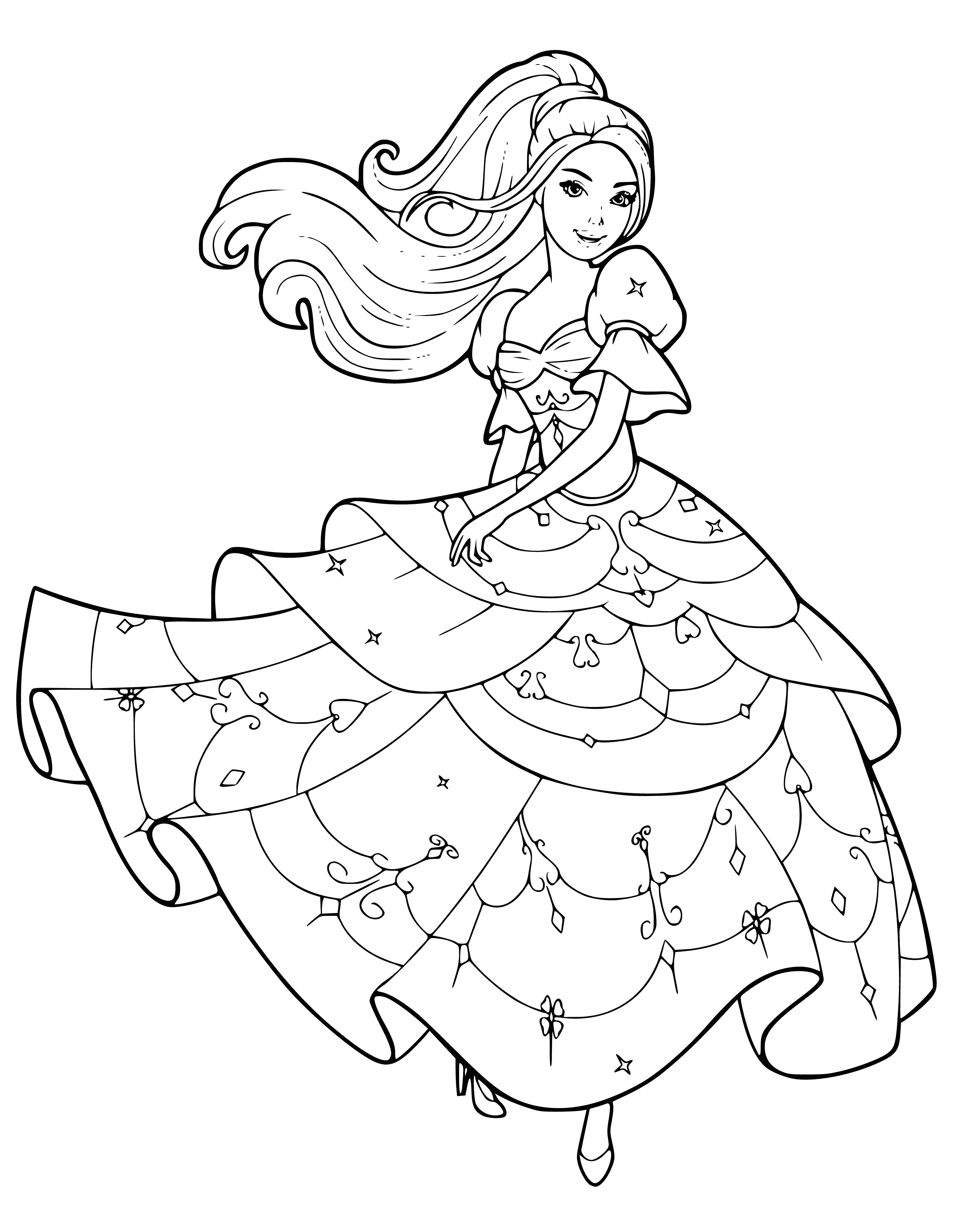 coloring page: Barbie - Dance Barbie: plastic doll with blonde hair, blue eyes, pink leotard, tutu, tights & ballet slippers, plus pink ribbon for hair. #FunForKids