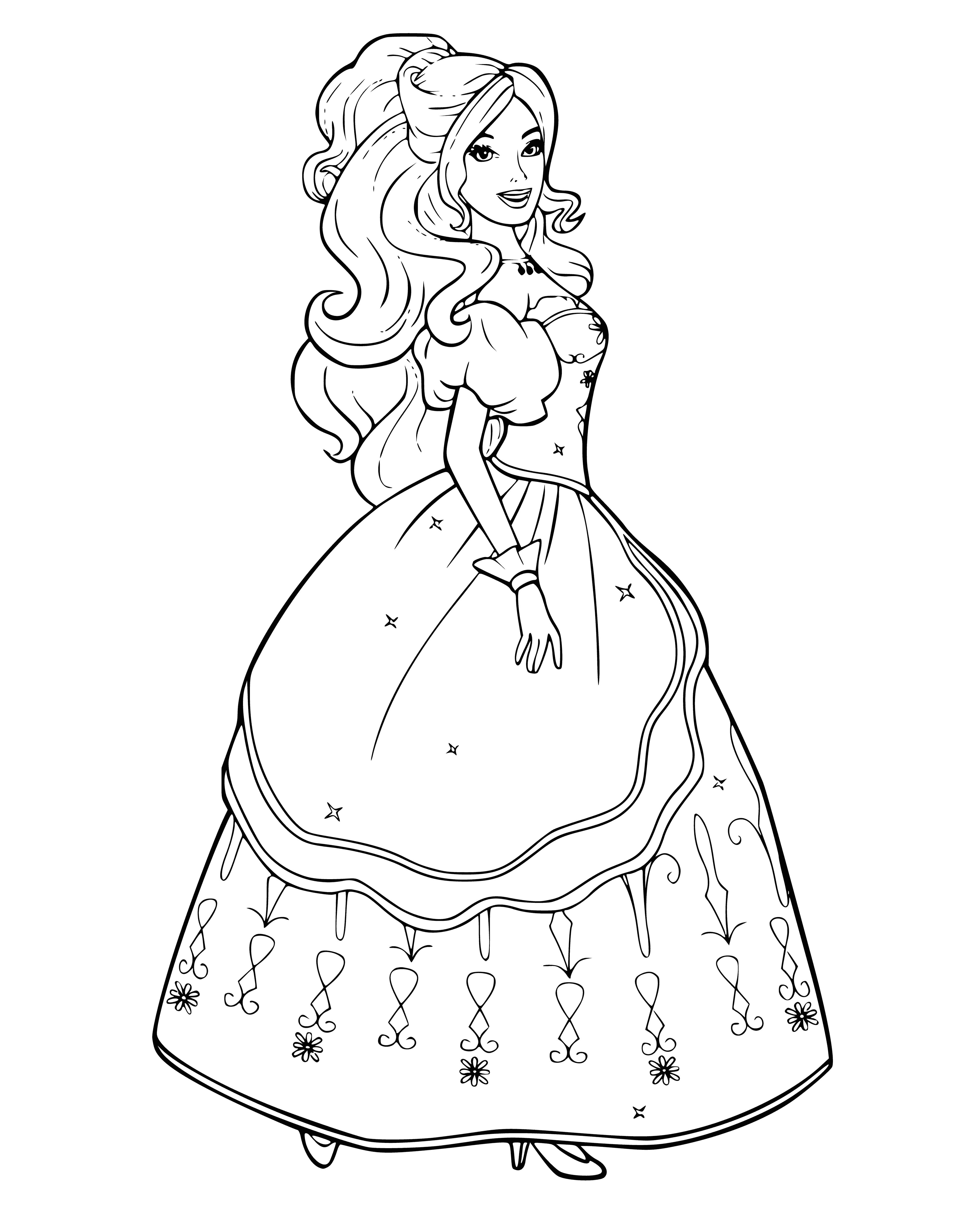 coloring page: A doll stands on a pink stage, wearing a pink dress and holding a pink microphone. Its blonde hair adds to the flowers and hearts on the page. #coloringpage #cutie