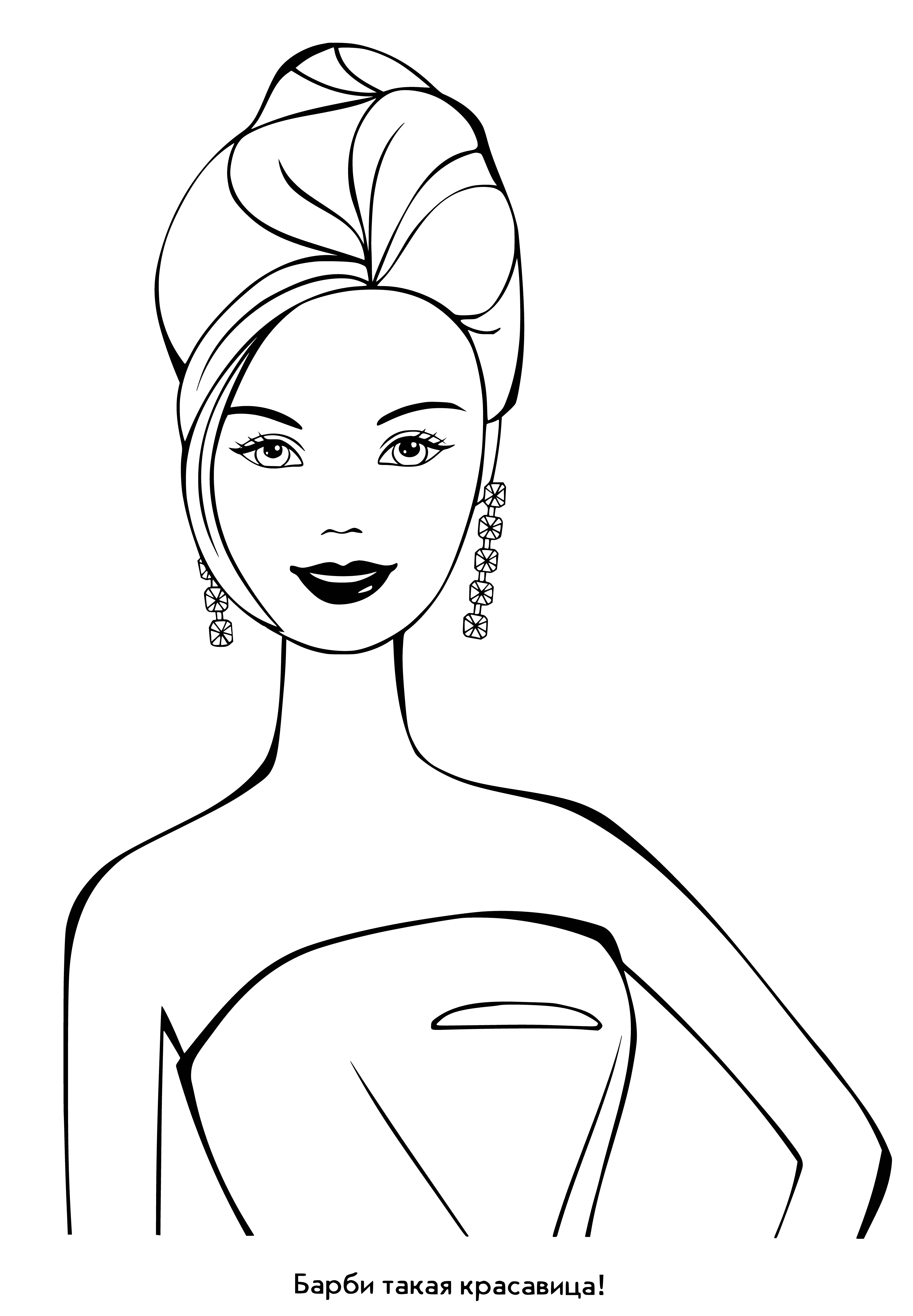 coloring page: Barbie has blonde hair and blue eyes. She's wearing pink, white, pearls, and hoops. High heels, too! #BarbieLife