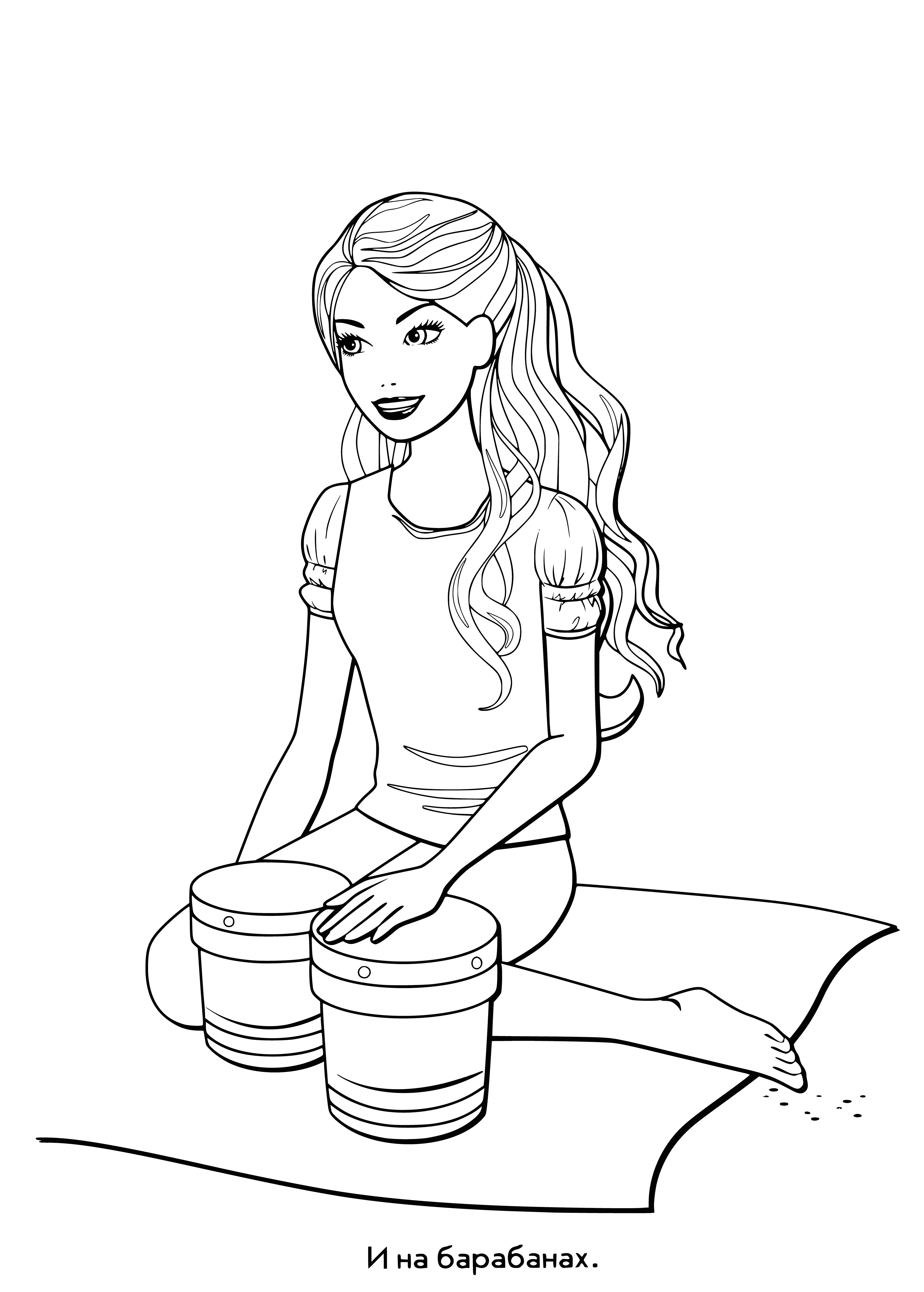 Barbie playing drums coloring page