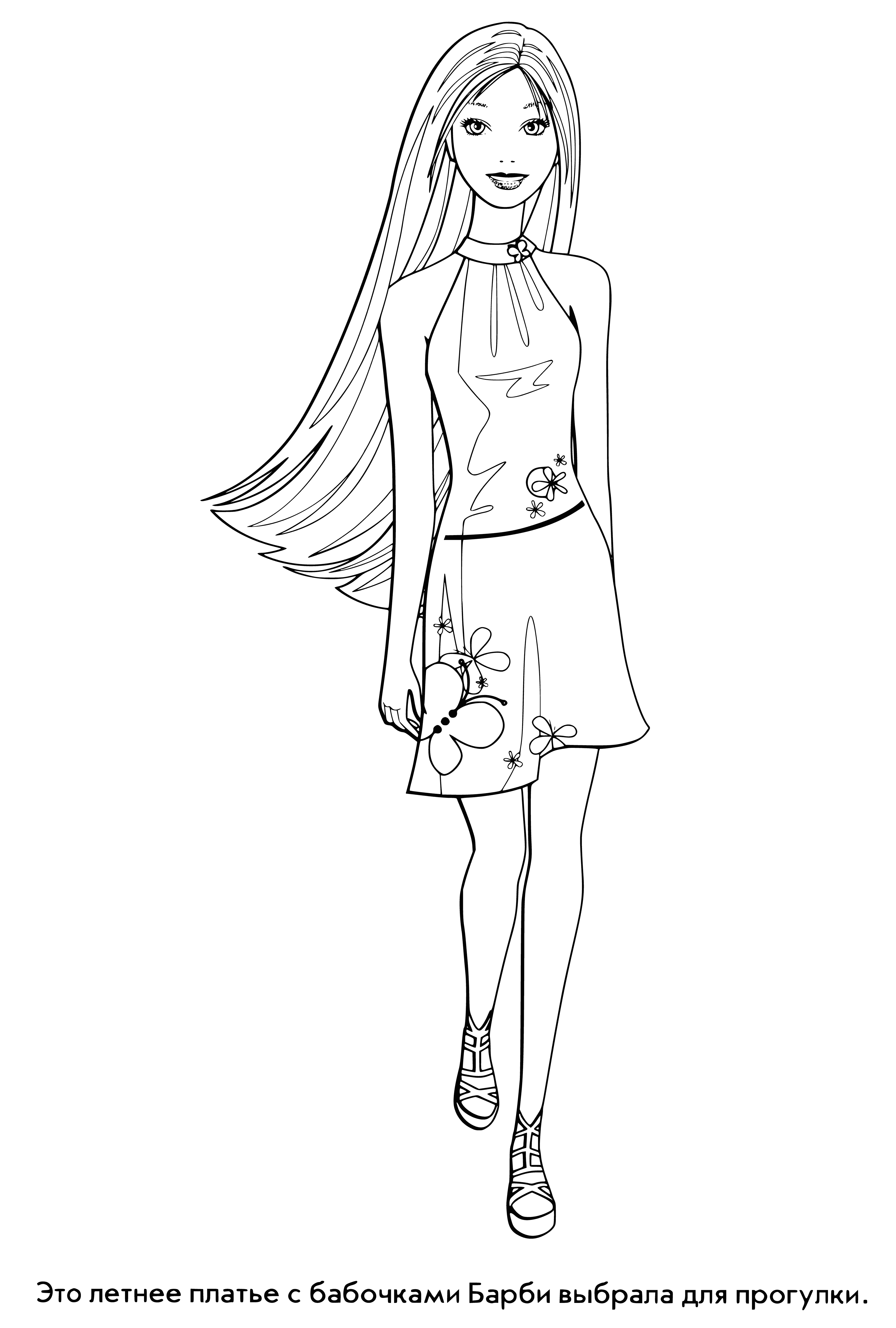coloring page: Barbie has been a popular doll since 1959, with blonde hair, blue eyes, pink dress & purse. #Barbie
