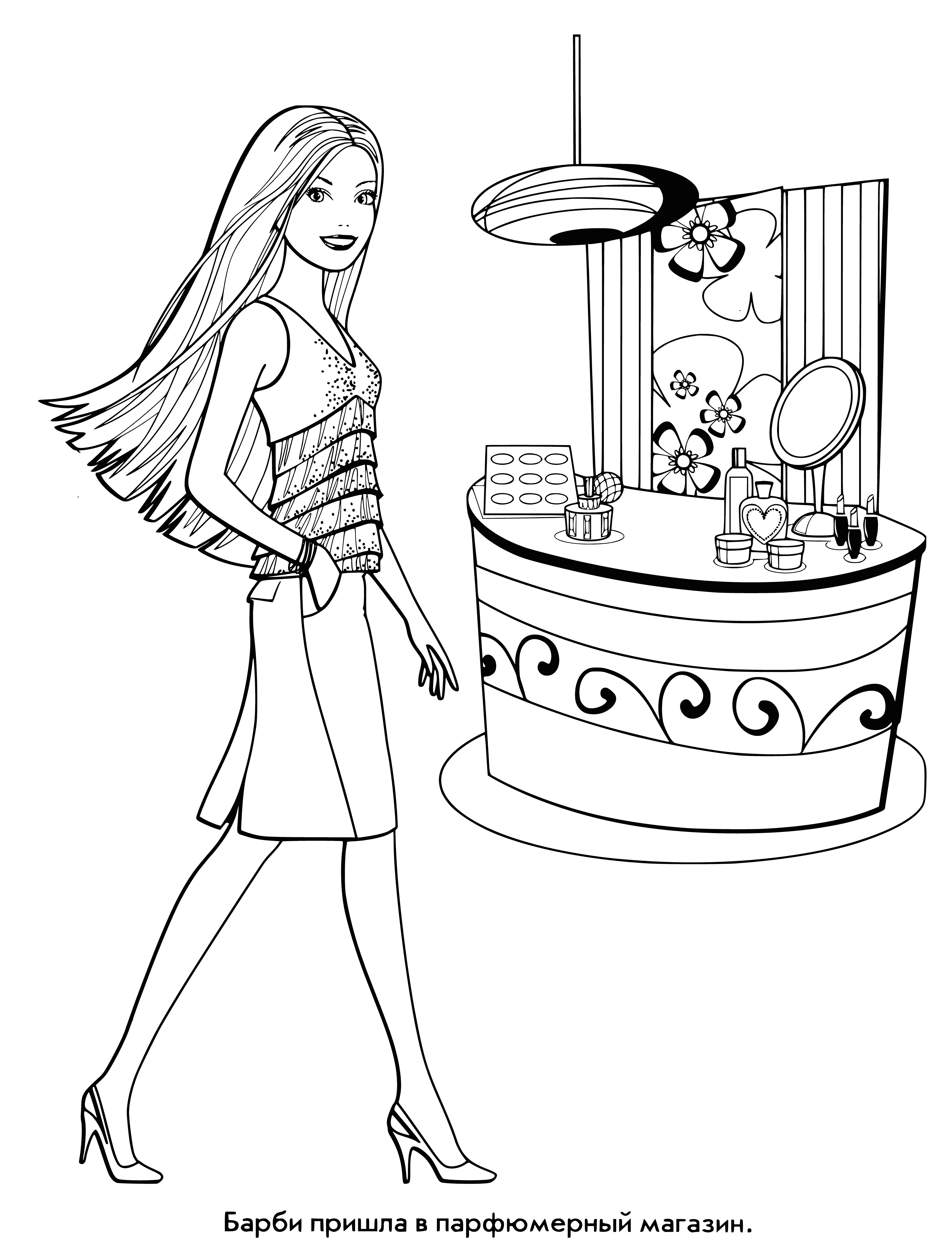 Barbie in a perfume shop coloring page