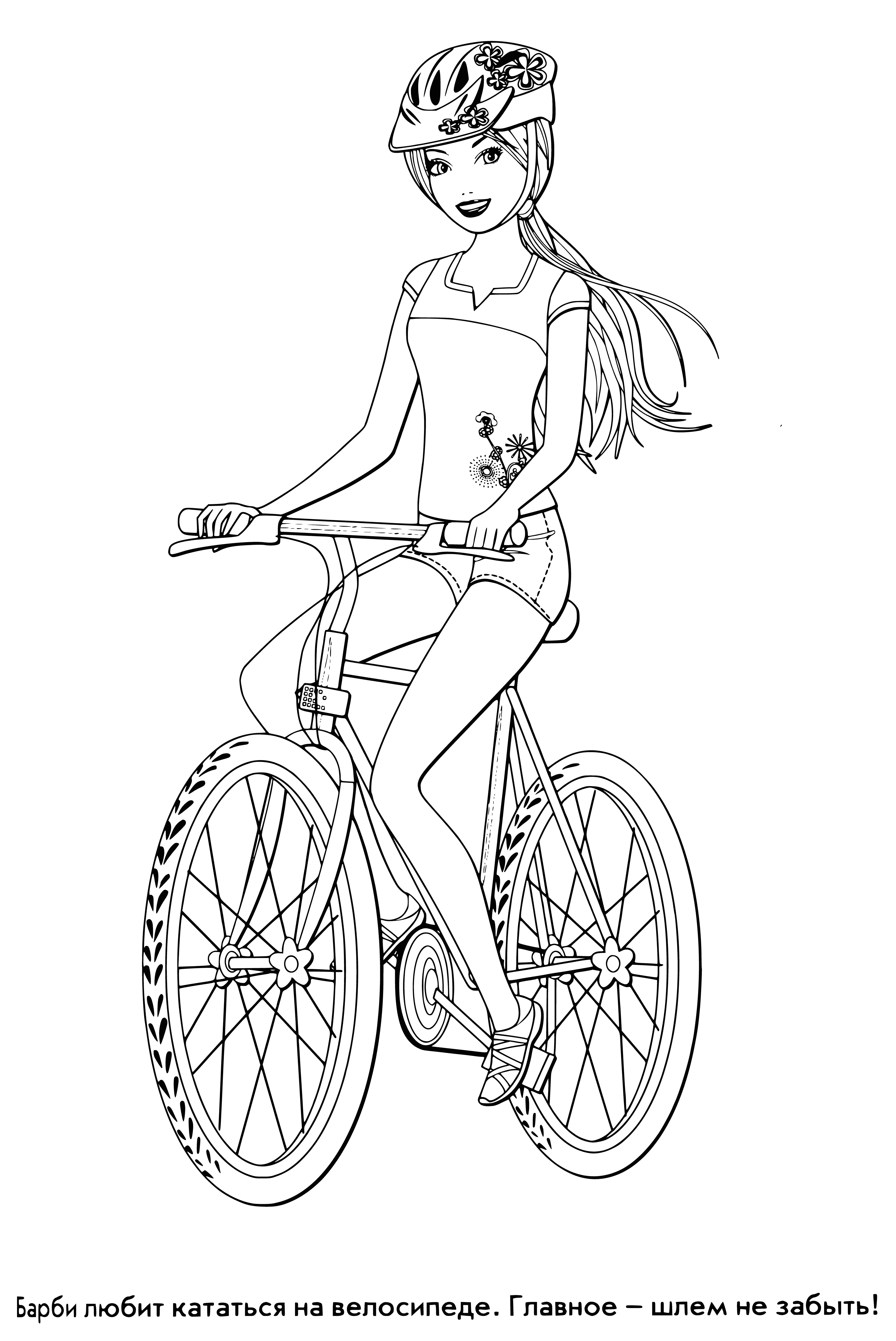 Barbie riding a bike coloring page
