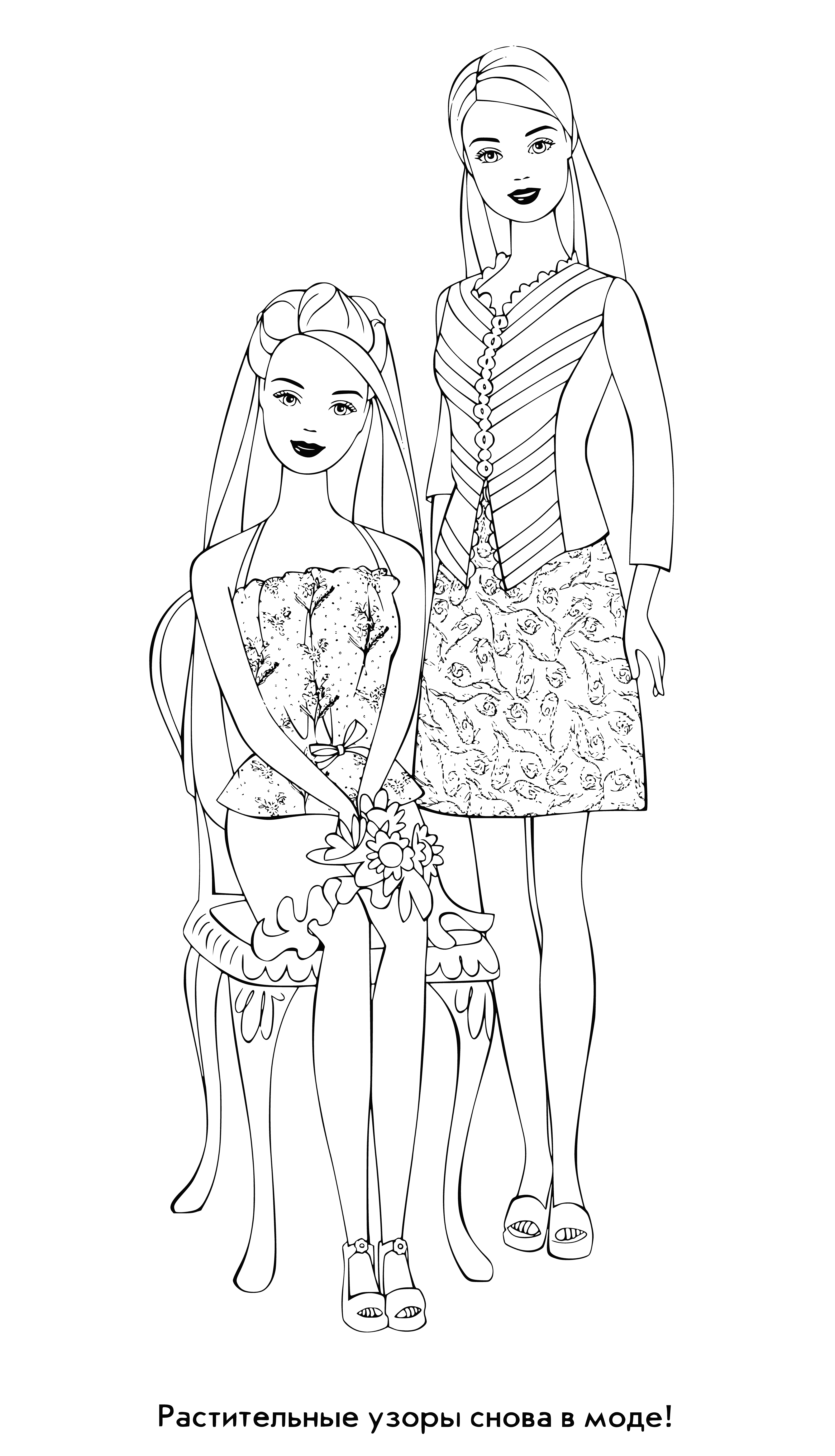 coloring page: Barbie has blonde hair, blue eyes, a pink dress and pink high heels. She’s holding a mic in her hand. #Barbie