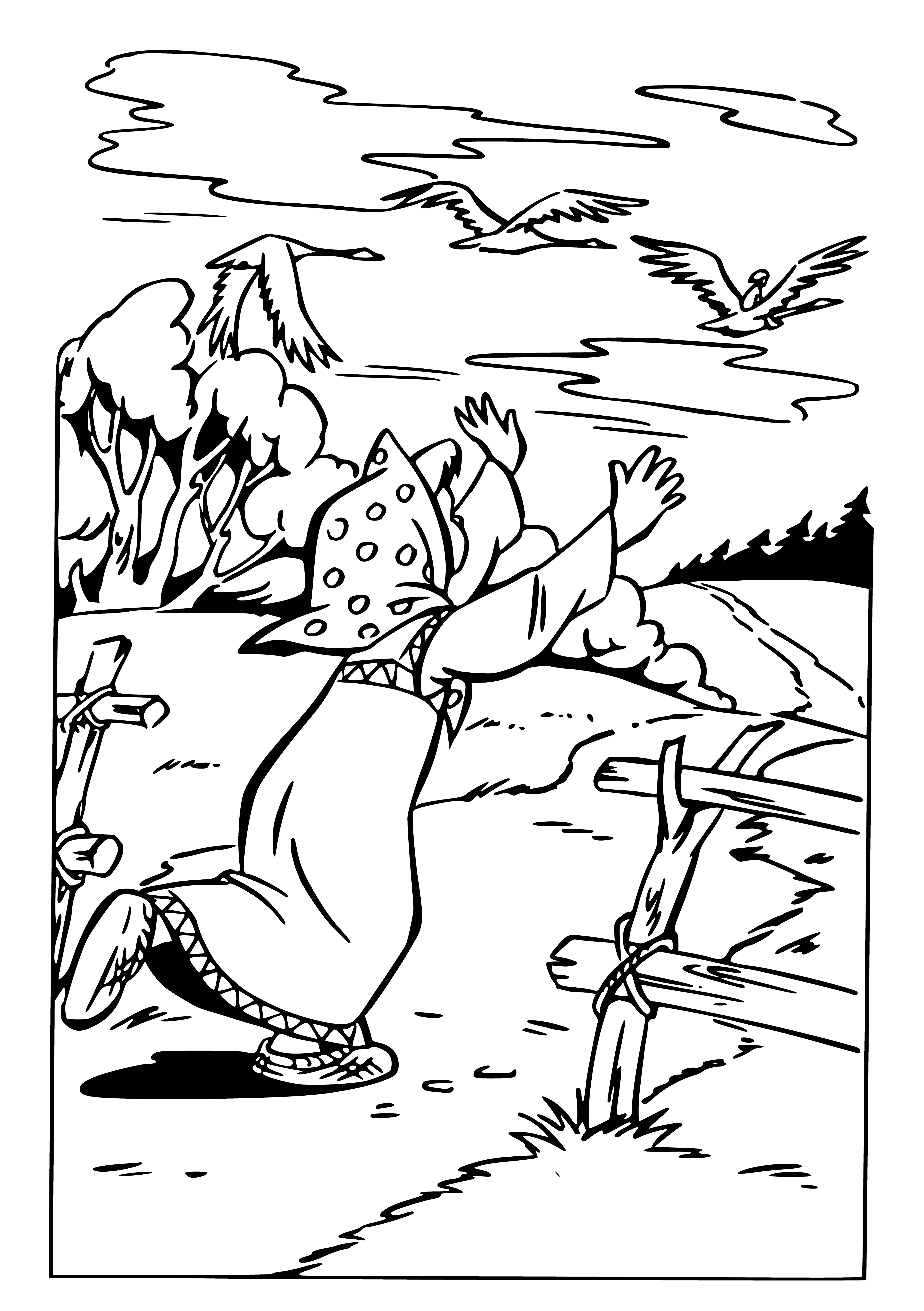 Kaz-kuğular Ivanushka'yı alıp götürüyor boyama sayfası