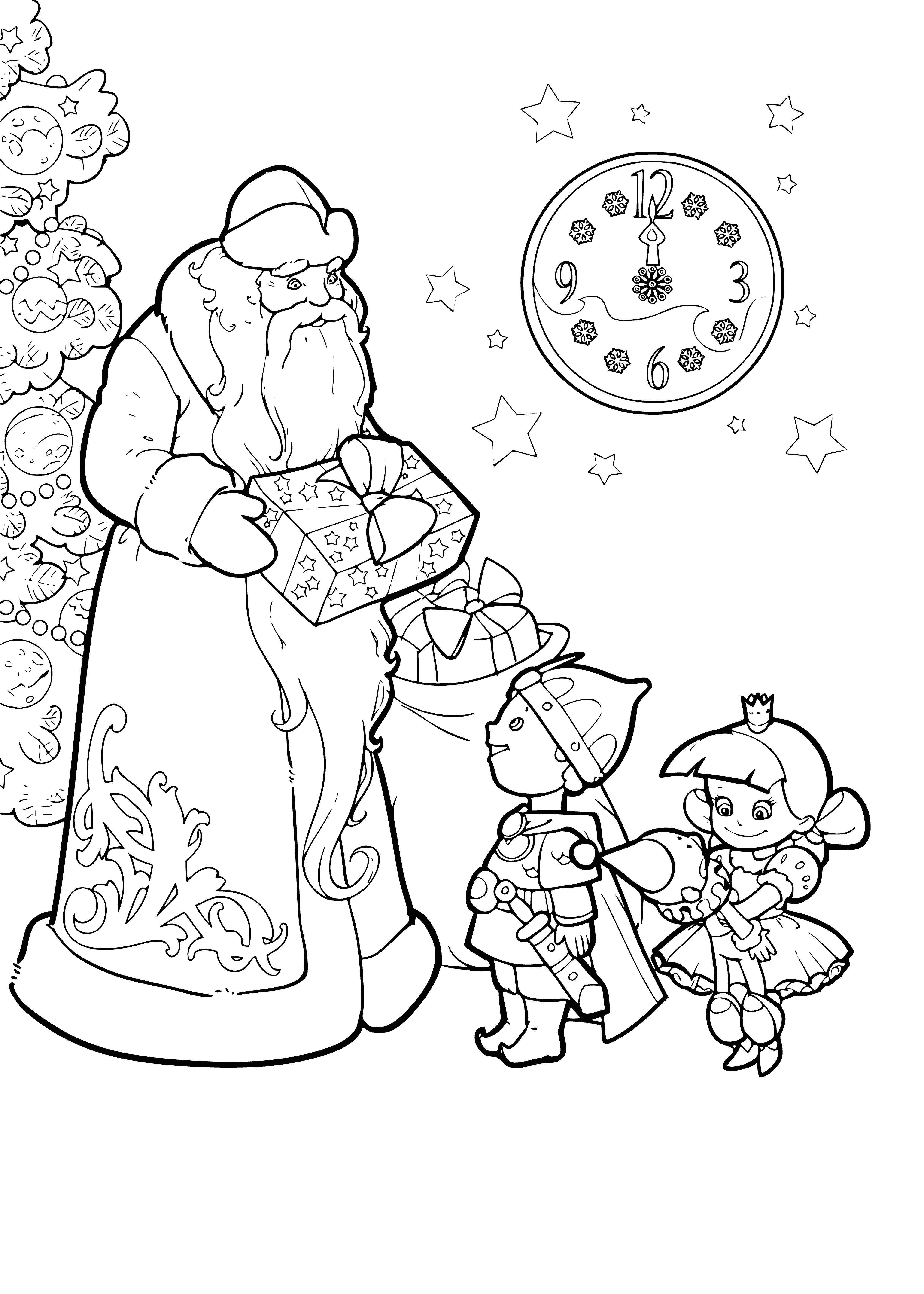 Kerstman met geschenken en kinderen in het nieuwe jaar kleurboek