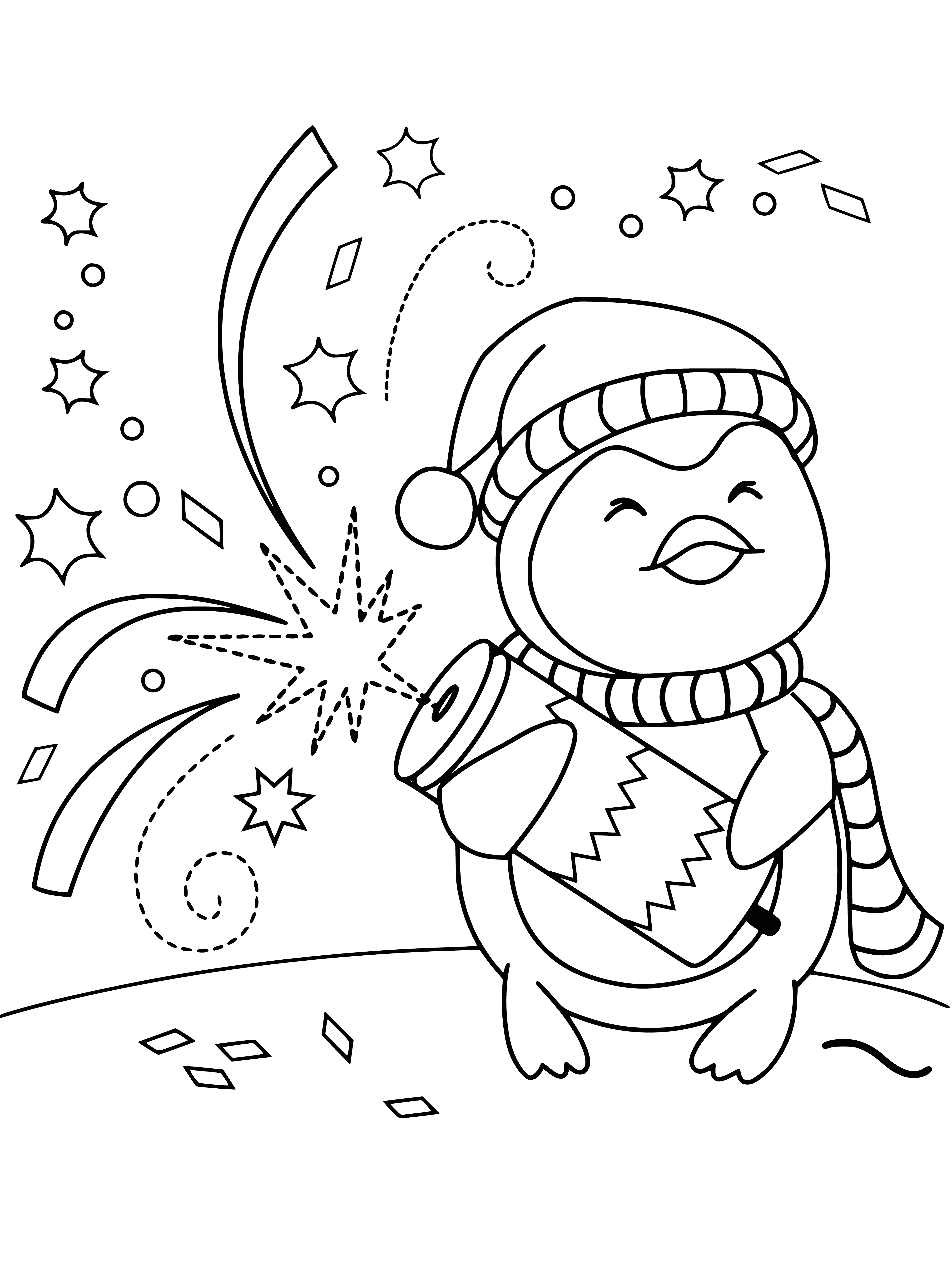 Drawing a penguin with a New Year's pop