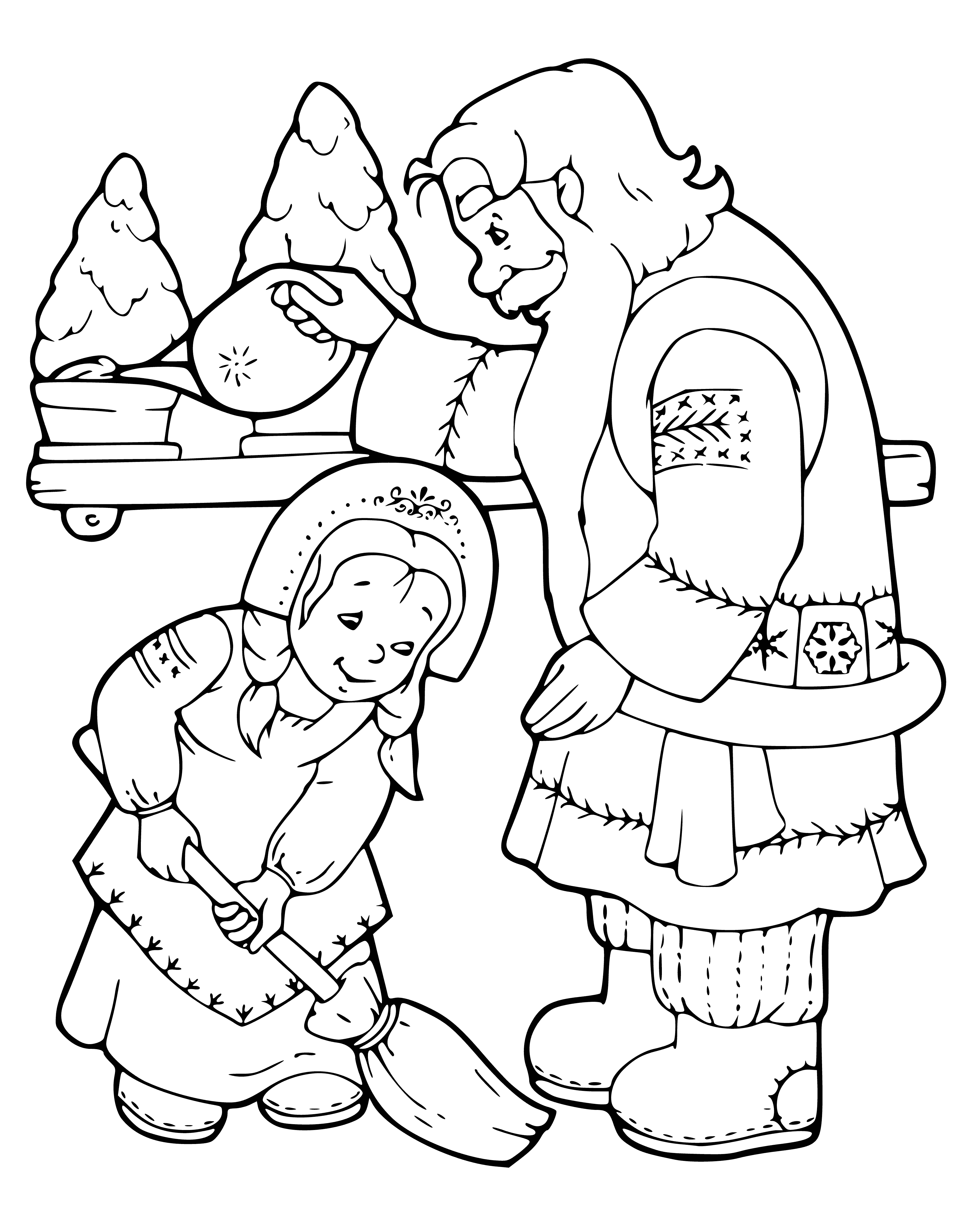 Snow Maiden and Santa Claus clean the hut