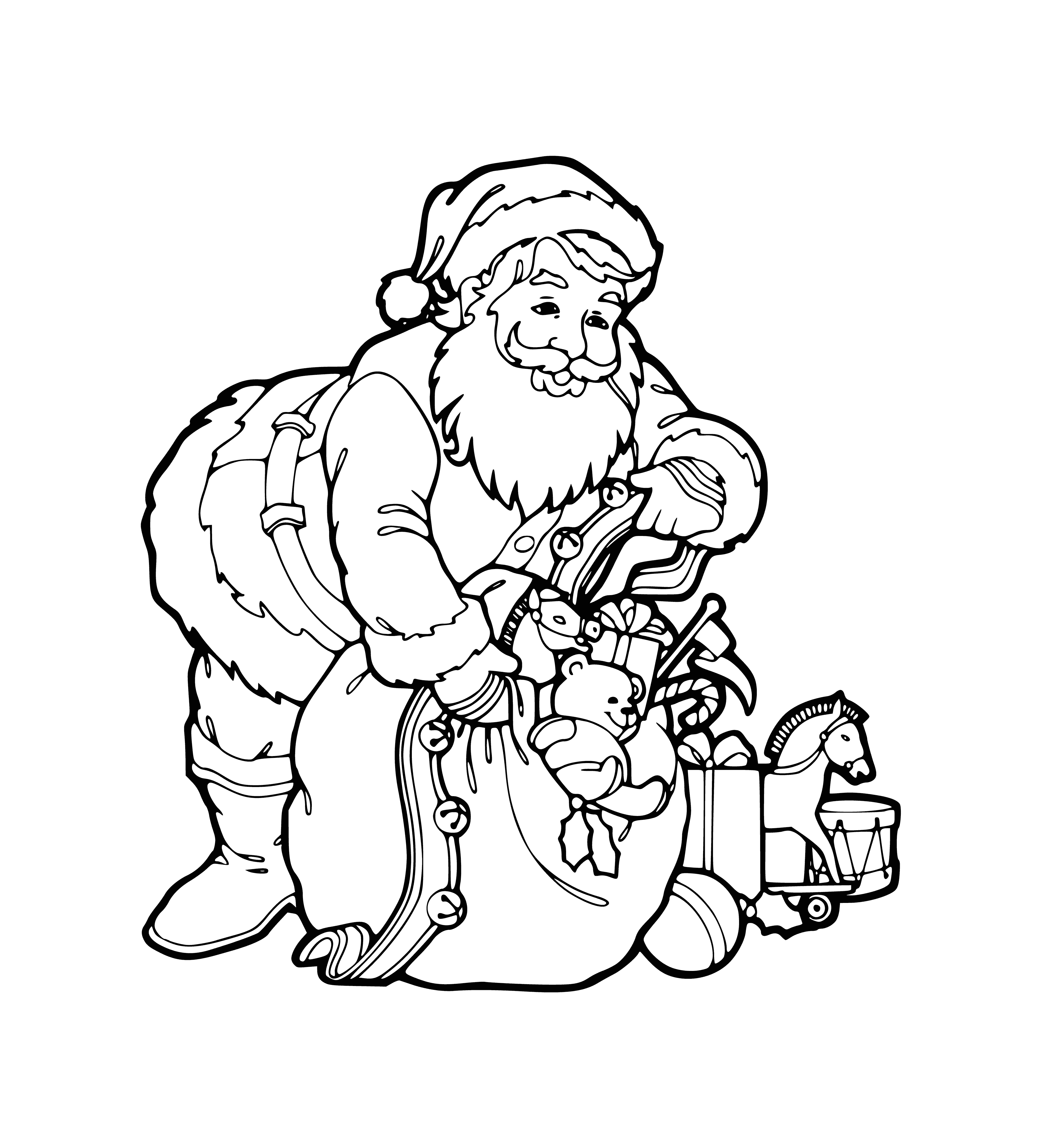 Kerstman met een zak met geschenken voor Nieuwjaar en Kerstmis