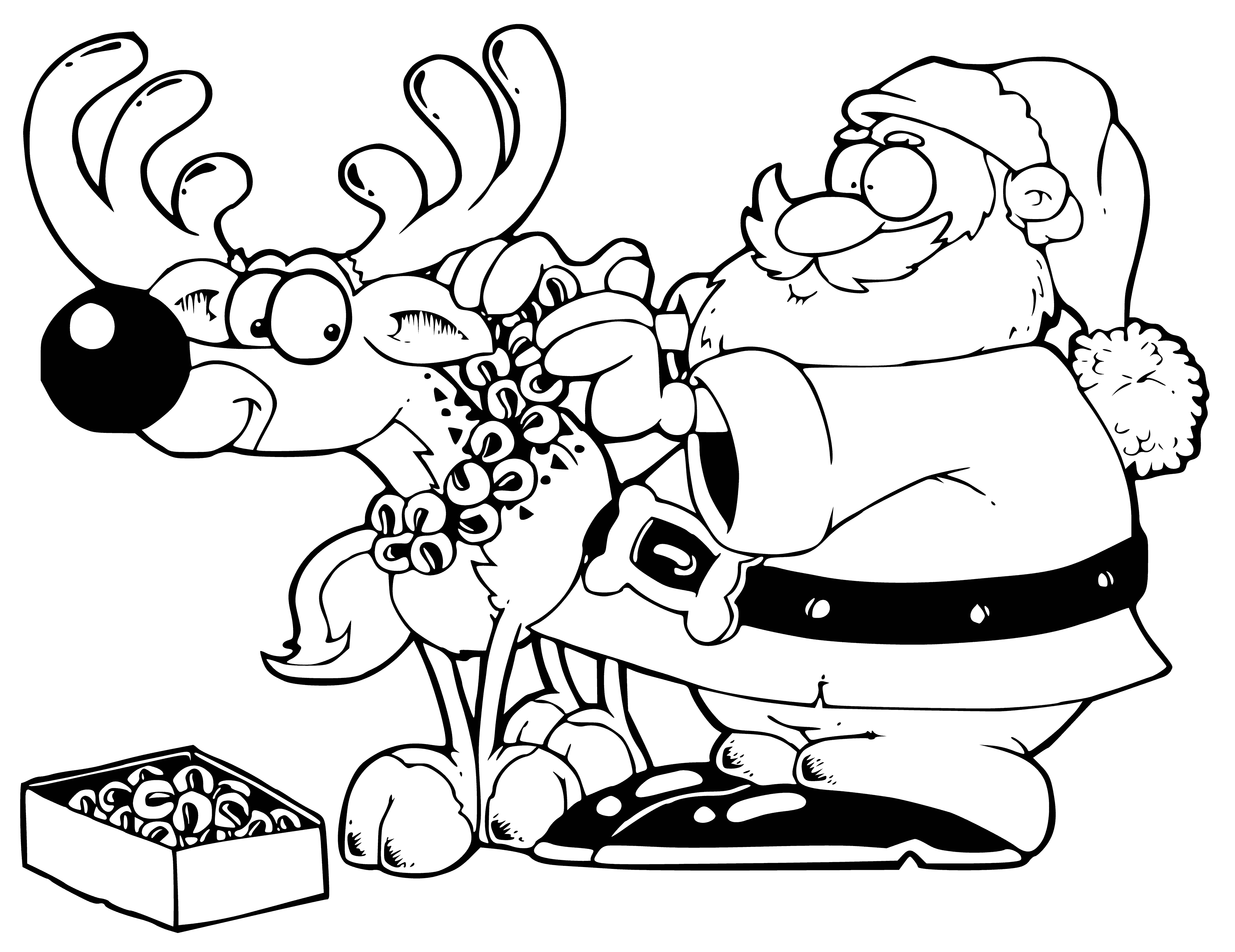 Weihnachtsmann bereitet sich vor Rudolph für den Urlaub