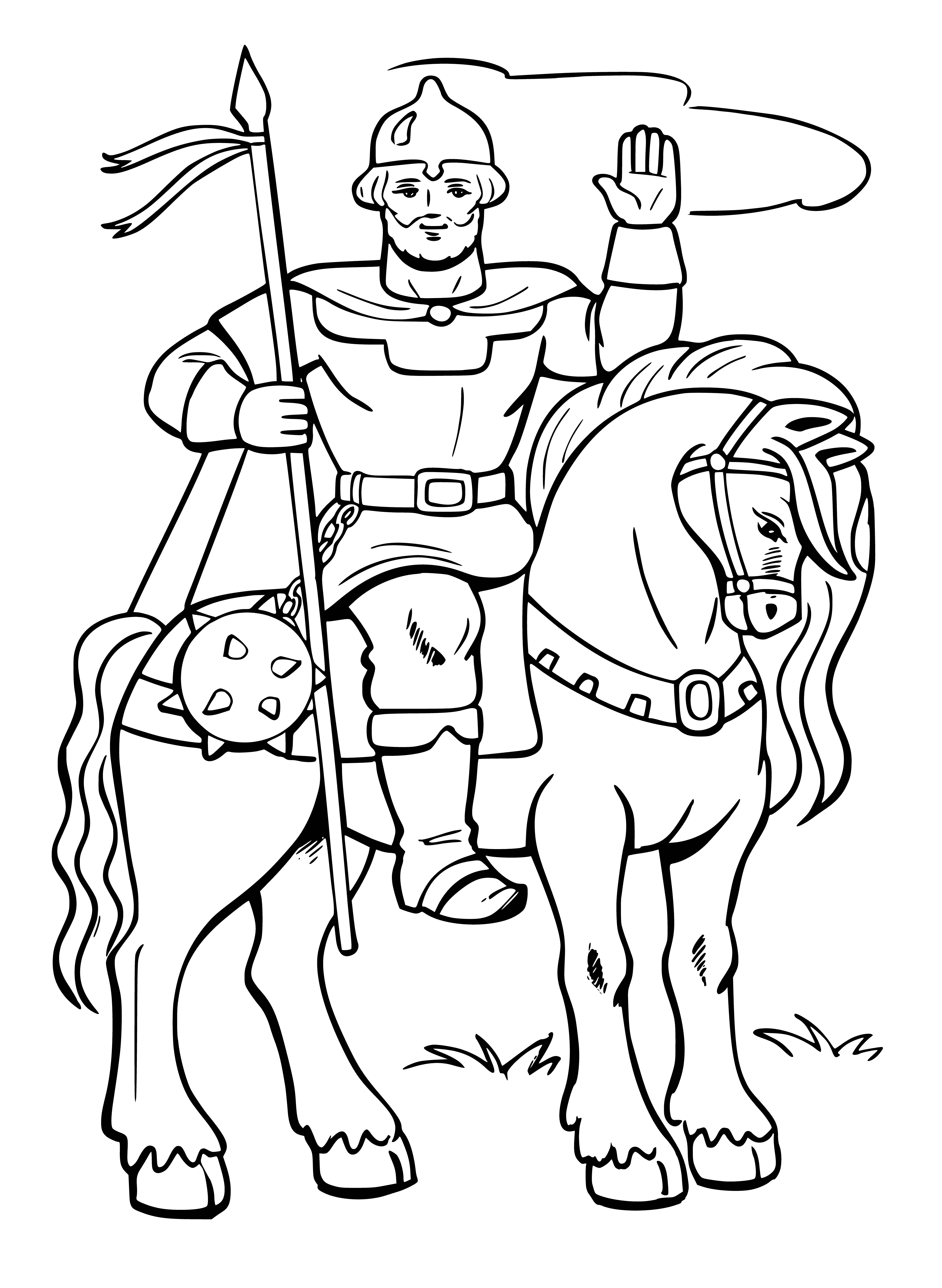 coloring page: Large man in armor, sword in hand, surrounded by scared people. Ready to fight. #coloringpage