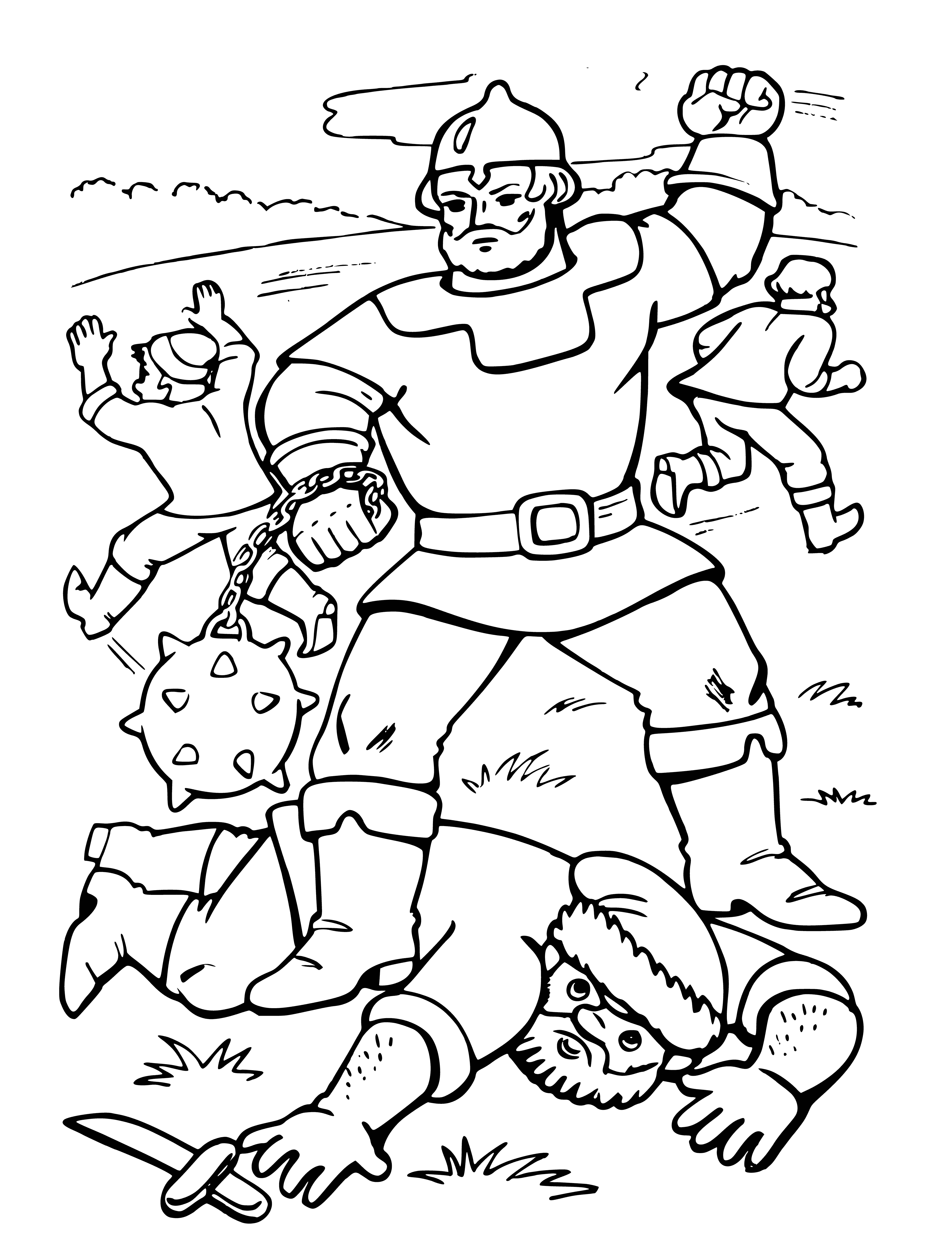 coloring page: Ilya Muromets is a brave Russian folk hero who is known for his strength and sword-fighting prowess, as well as his ability to fly.