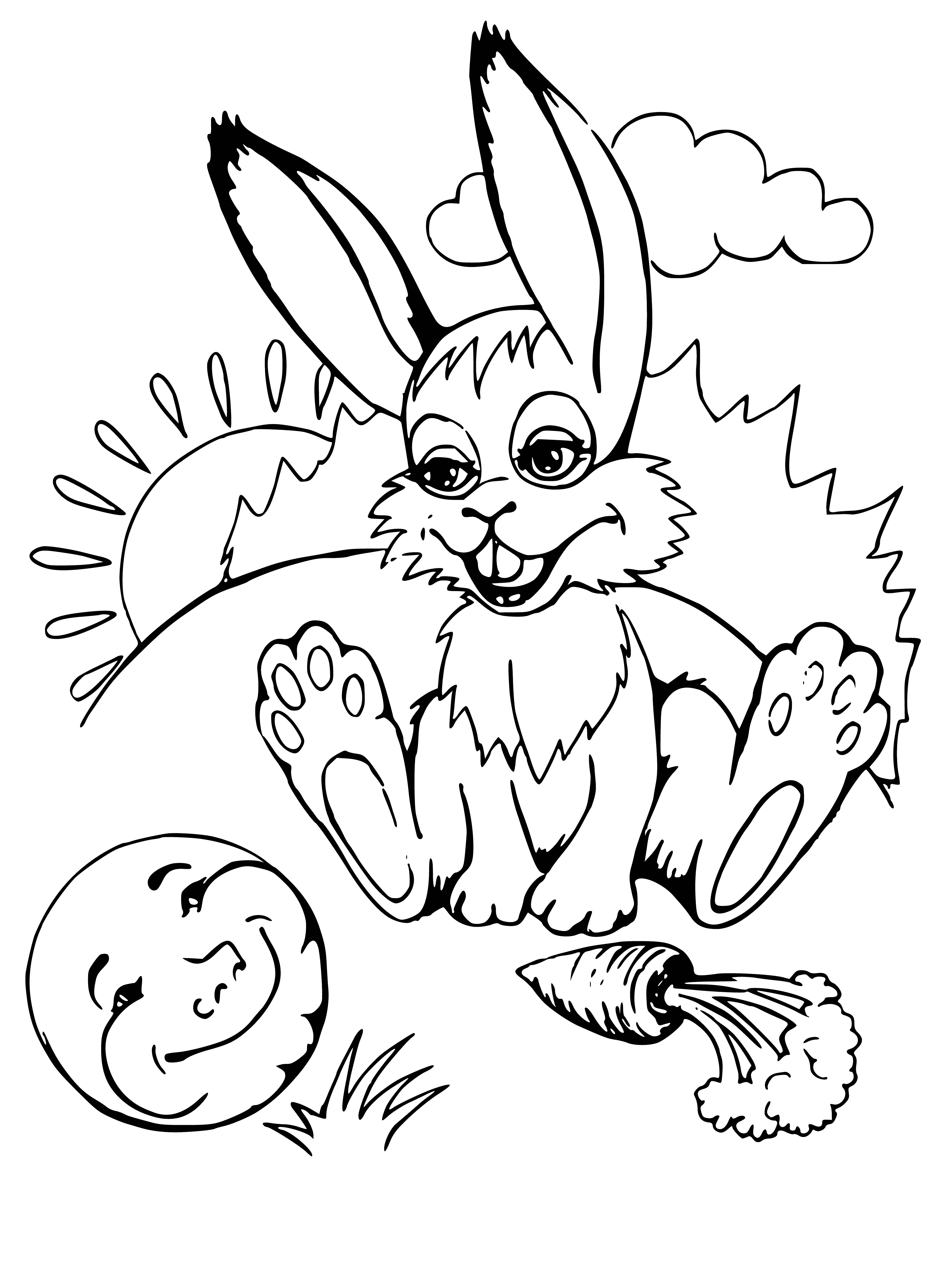 The hare sees a bun coloring page