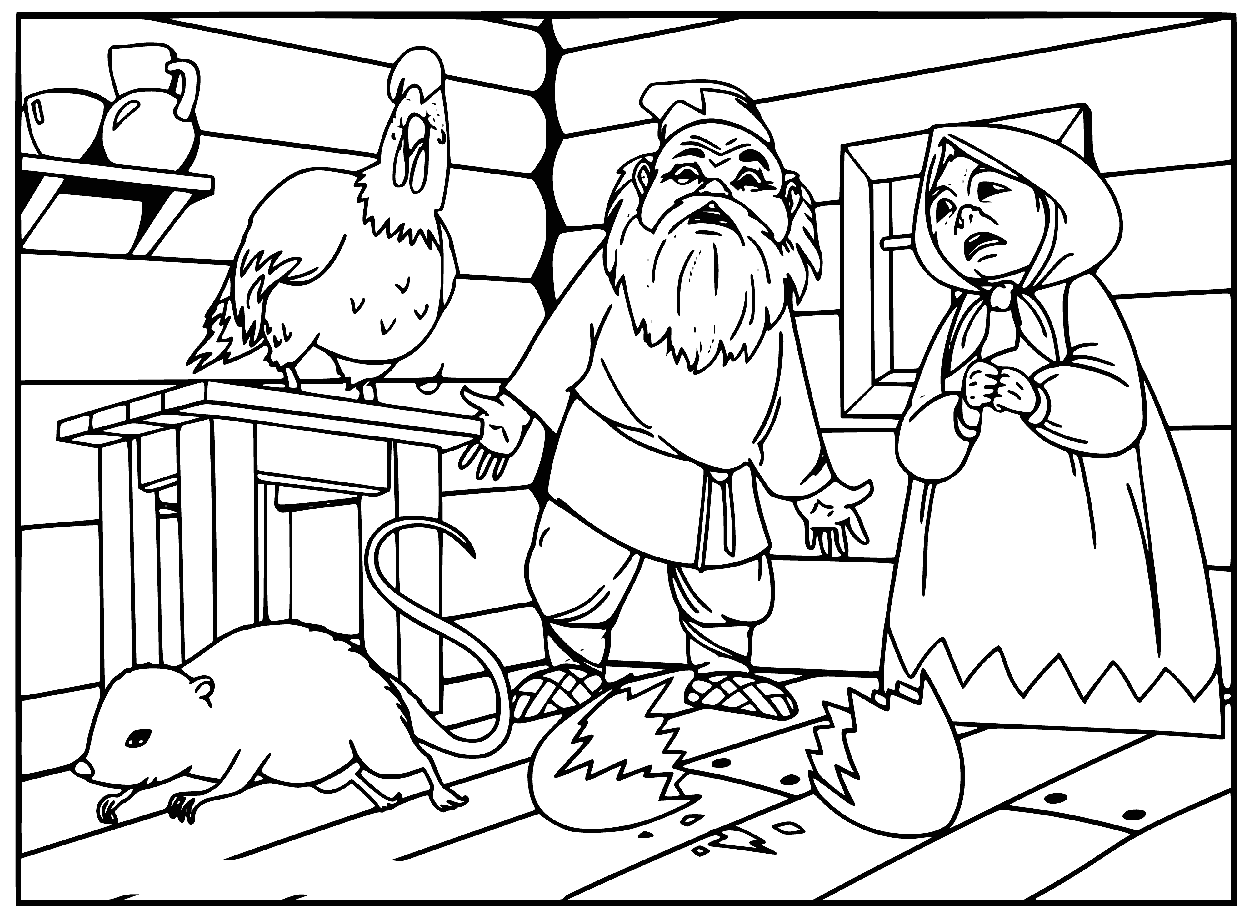 coloring page: Man's testicles have fallen out and shattered, leaving a bloody mess on the ground.