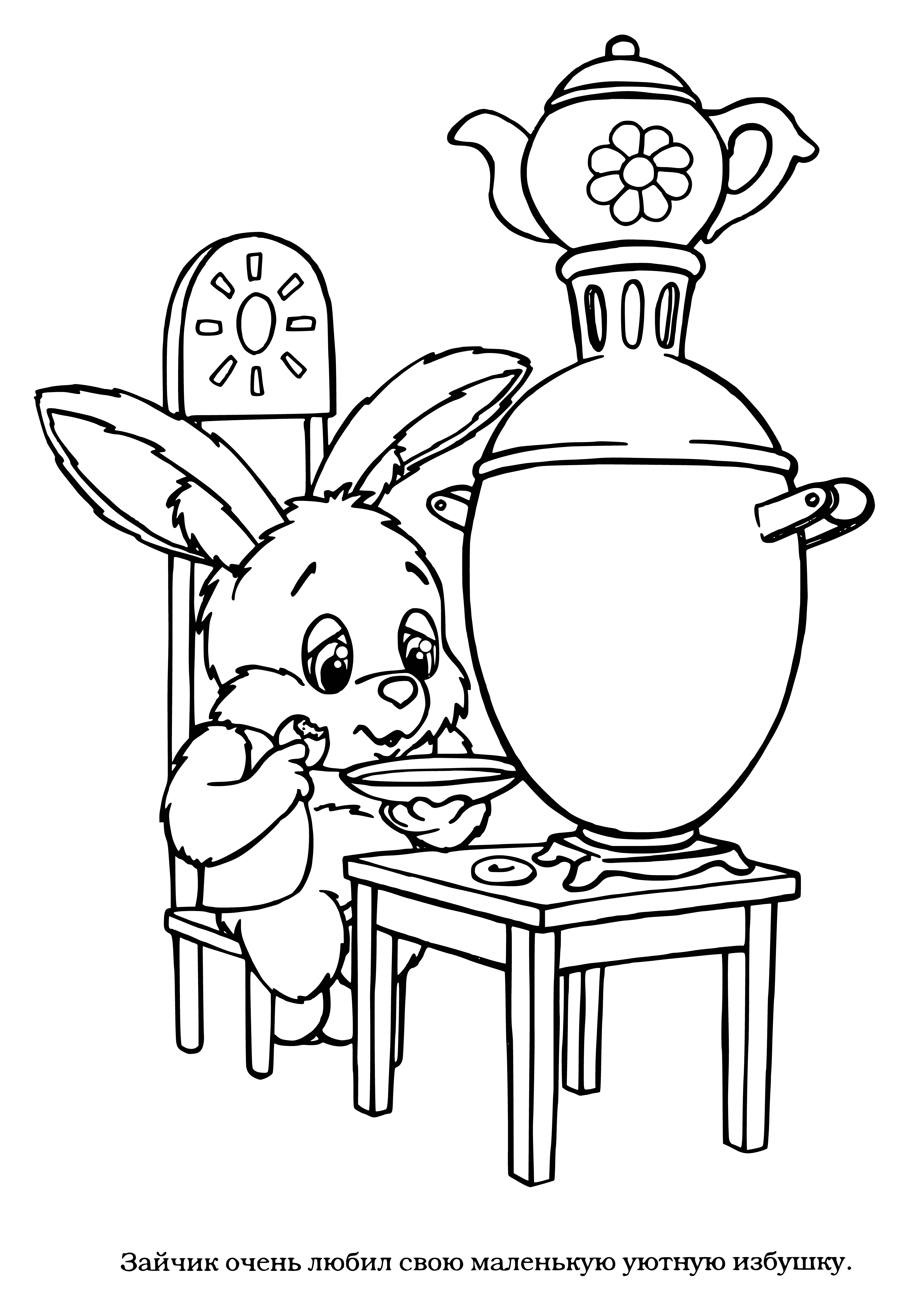 Bunny at the samovar coloring page
