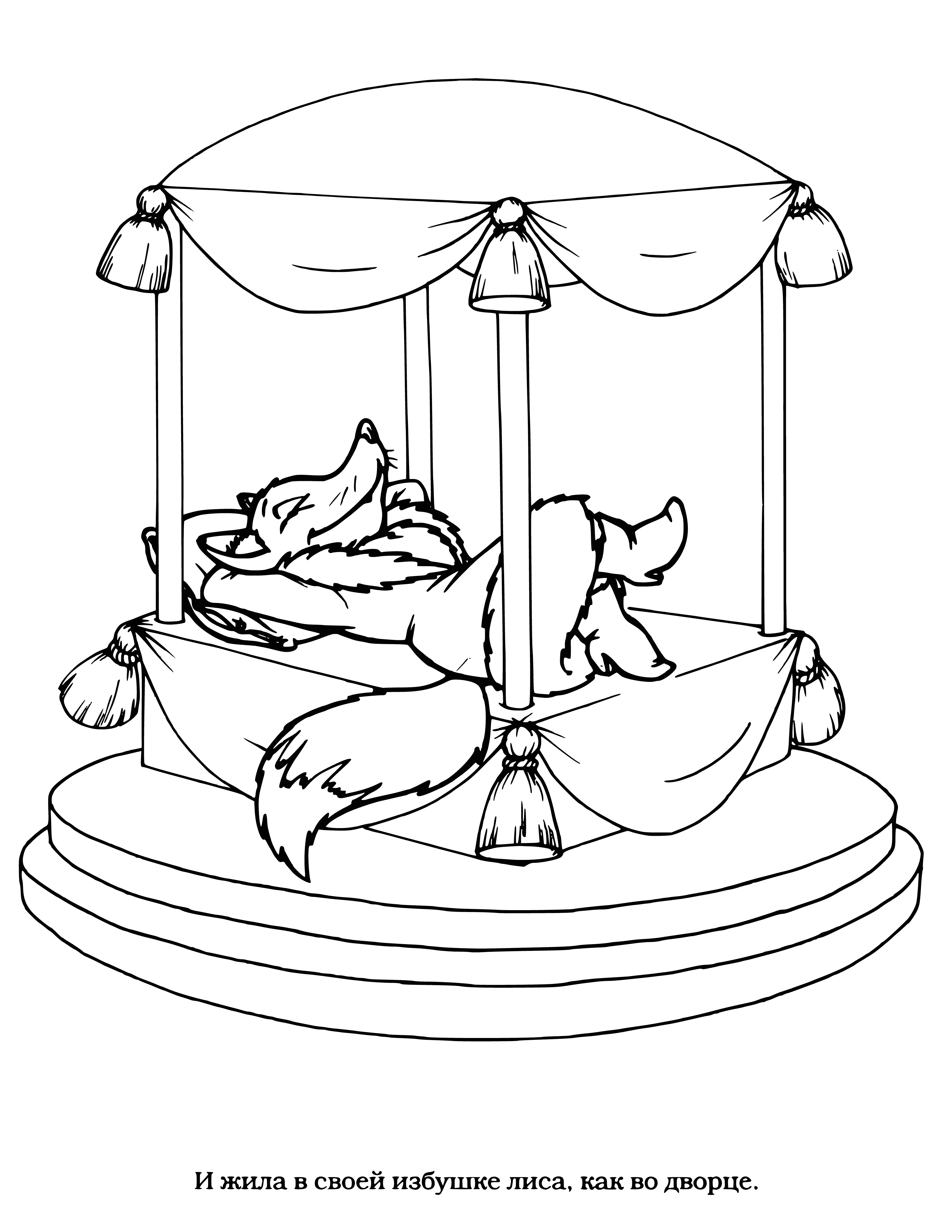 coloring page: Fox from Russian folktale known for cunning, speed, resourcefulness and trickery.