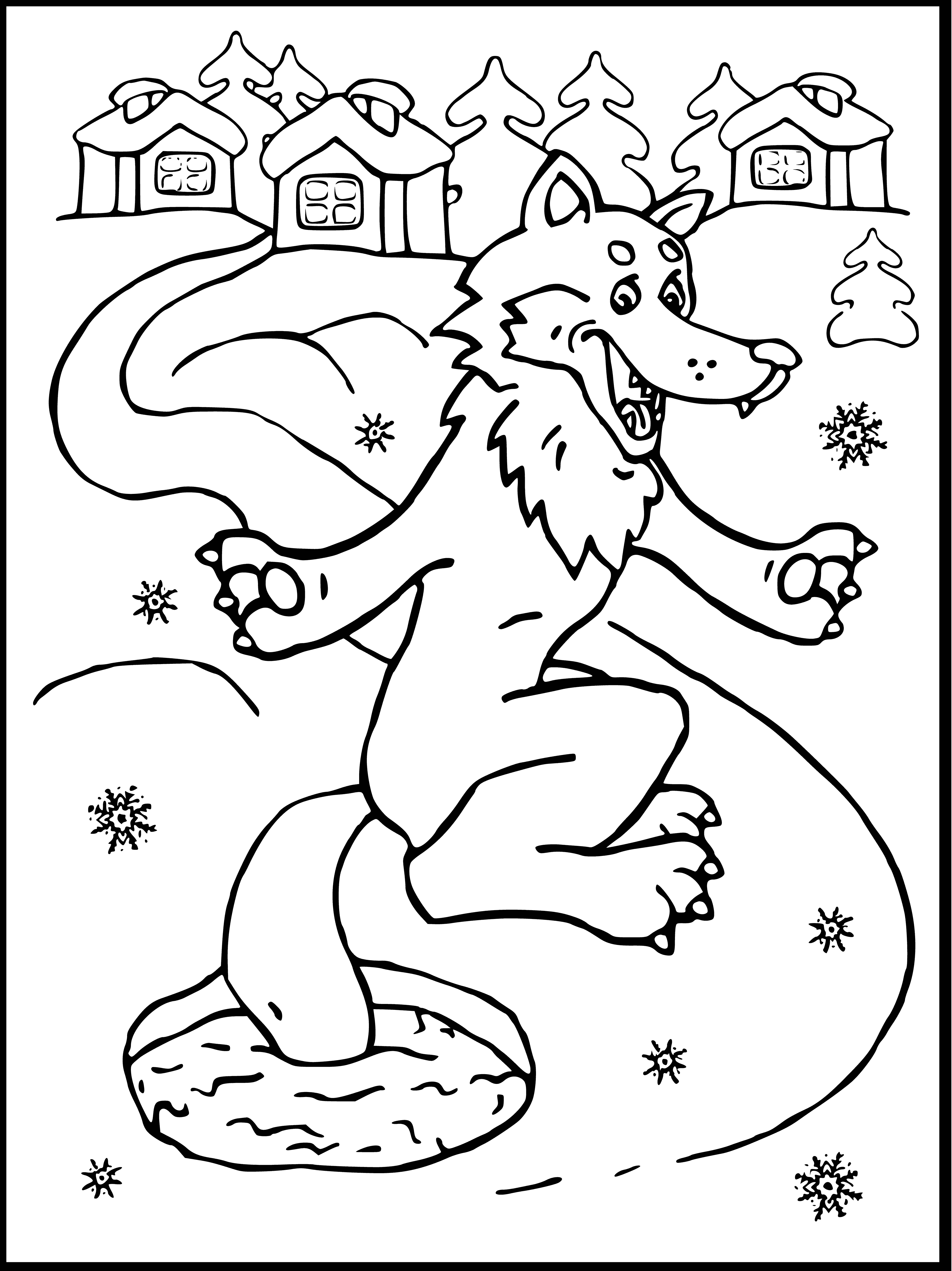 Wolf fishing coloring page