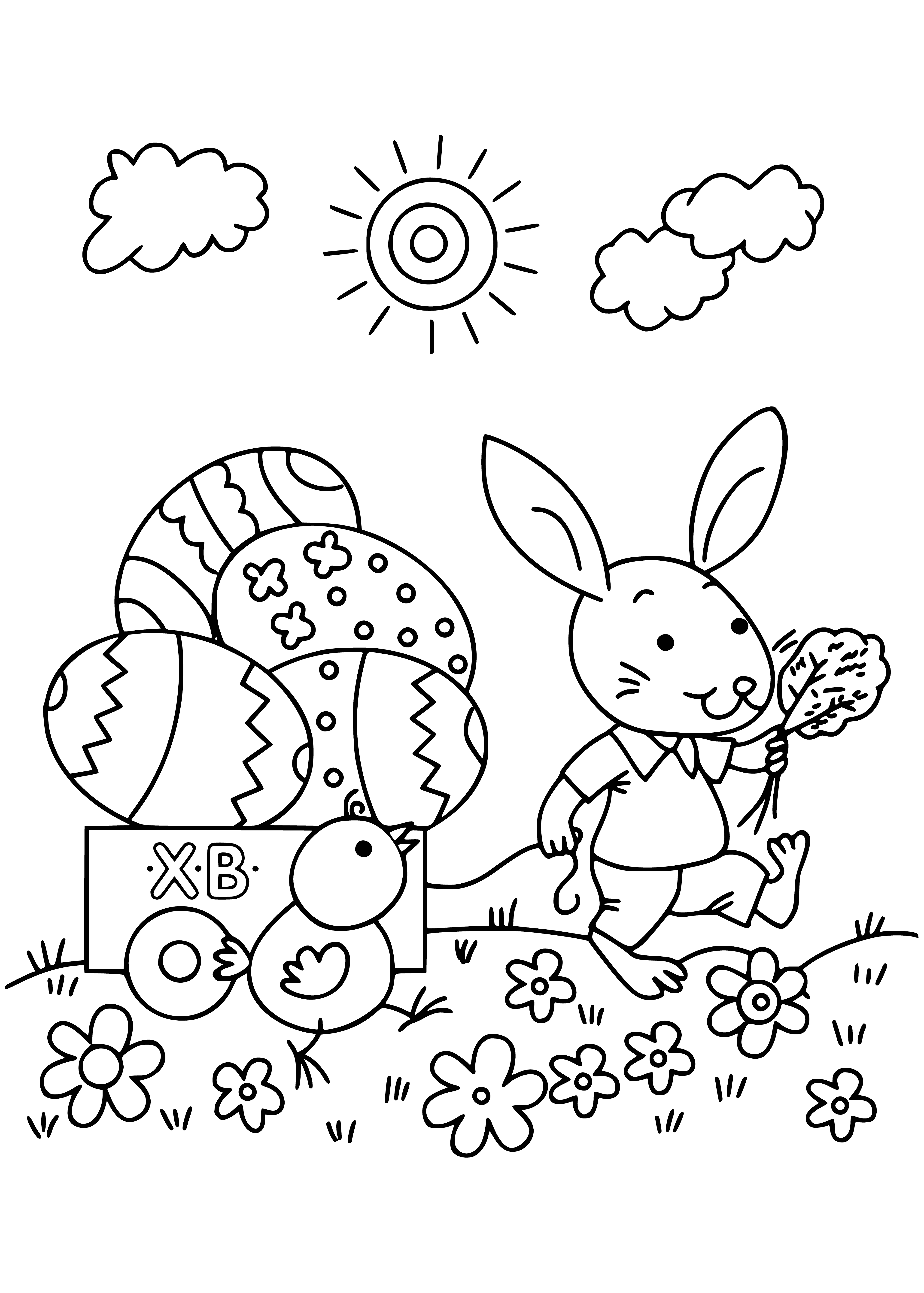 Livre de coloriage de Pâques avec lapin, oeufs et poulet