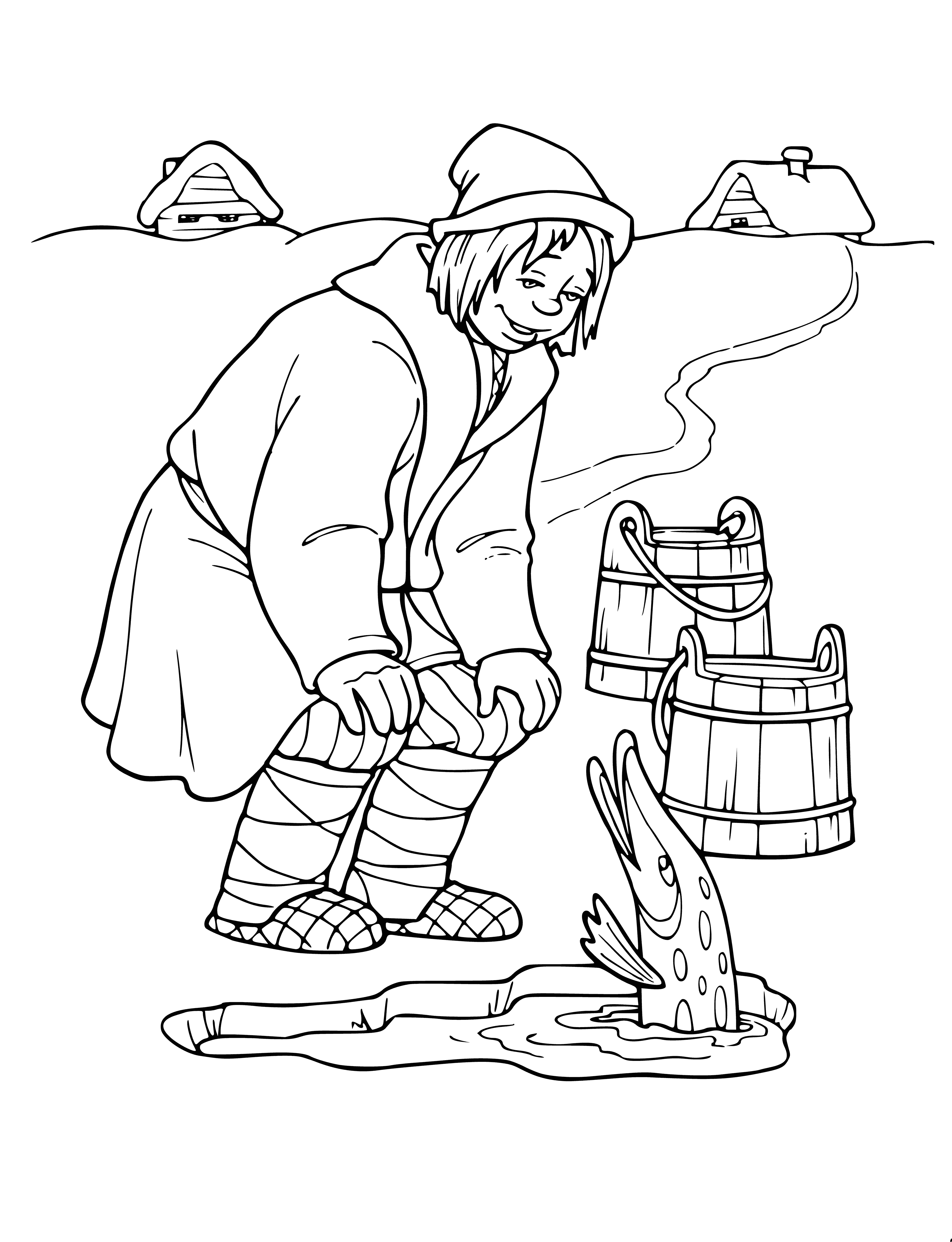 Emelya and pike coloring page