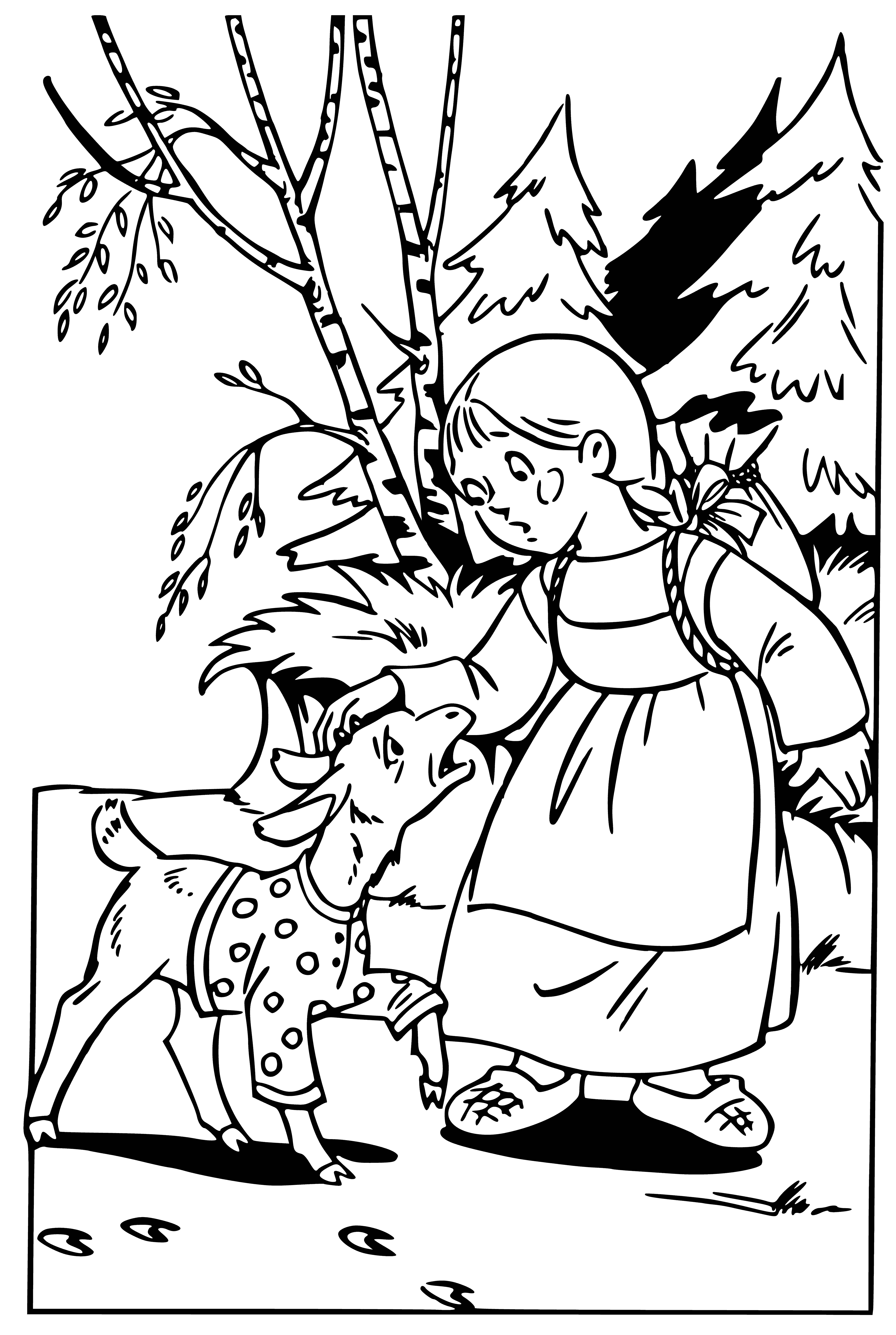 coloring page: Two siblings explore nature, hand-in-hand. They seem to be the only ones around.
